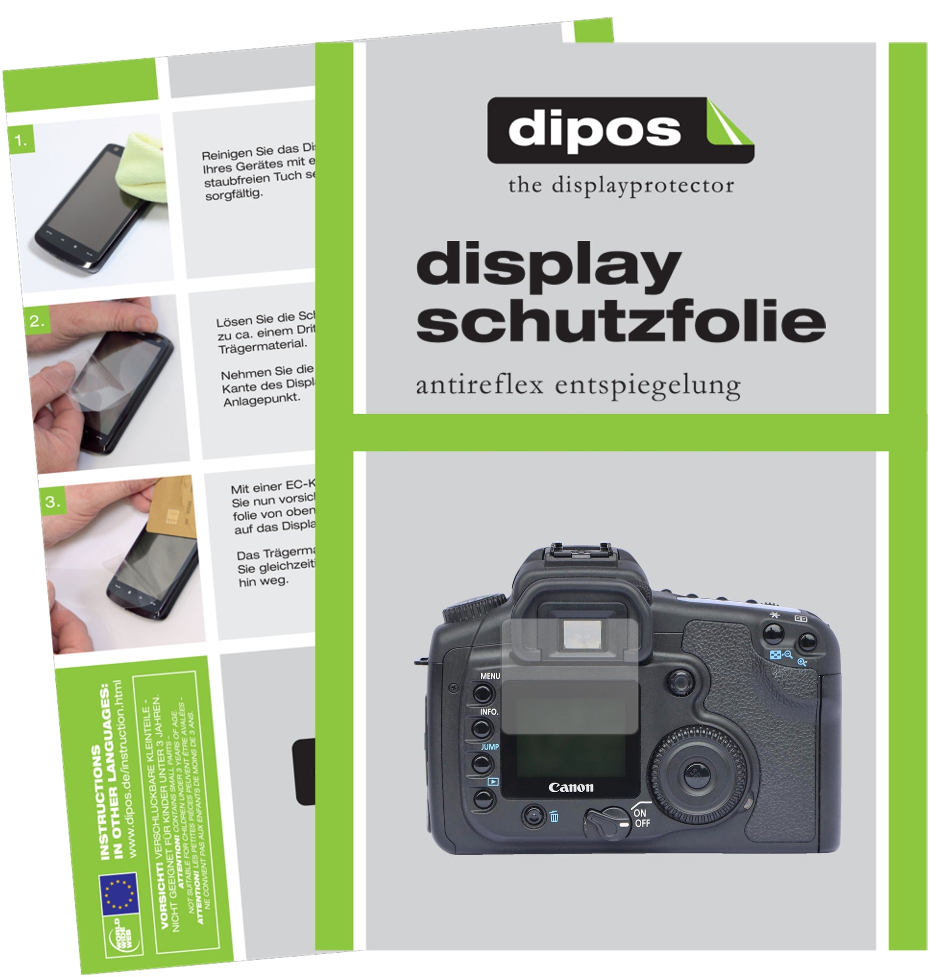 Matte Displayschutzfolie von dipos passend für Canon Eos 30D, präziser Zuschnitt und blasenfrei montiert