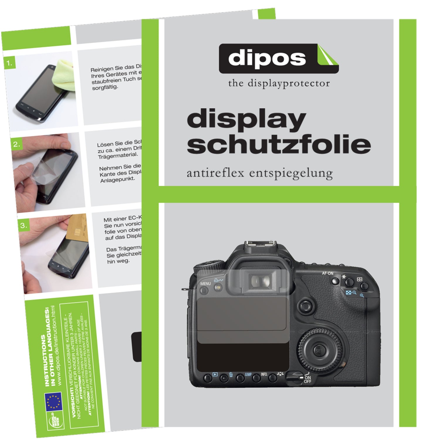 Matte Displayschutzfolie von dipos passend für Canon Eos 50D, präziser Zuschnitt und blasenfrei montiert