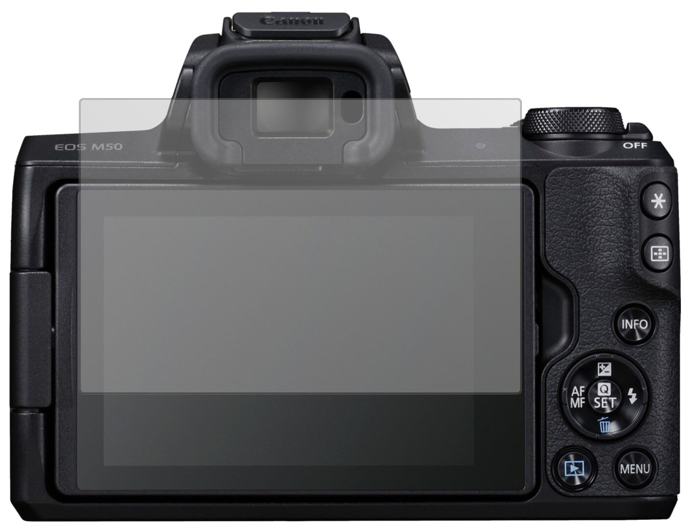 Matte Displayschutzfolie von dipos passend für Canon EOS M50, präziser Zuschnitt und blasenfrei montiert