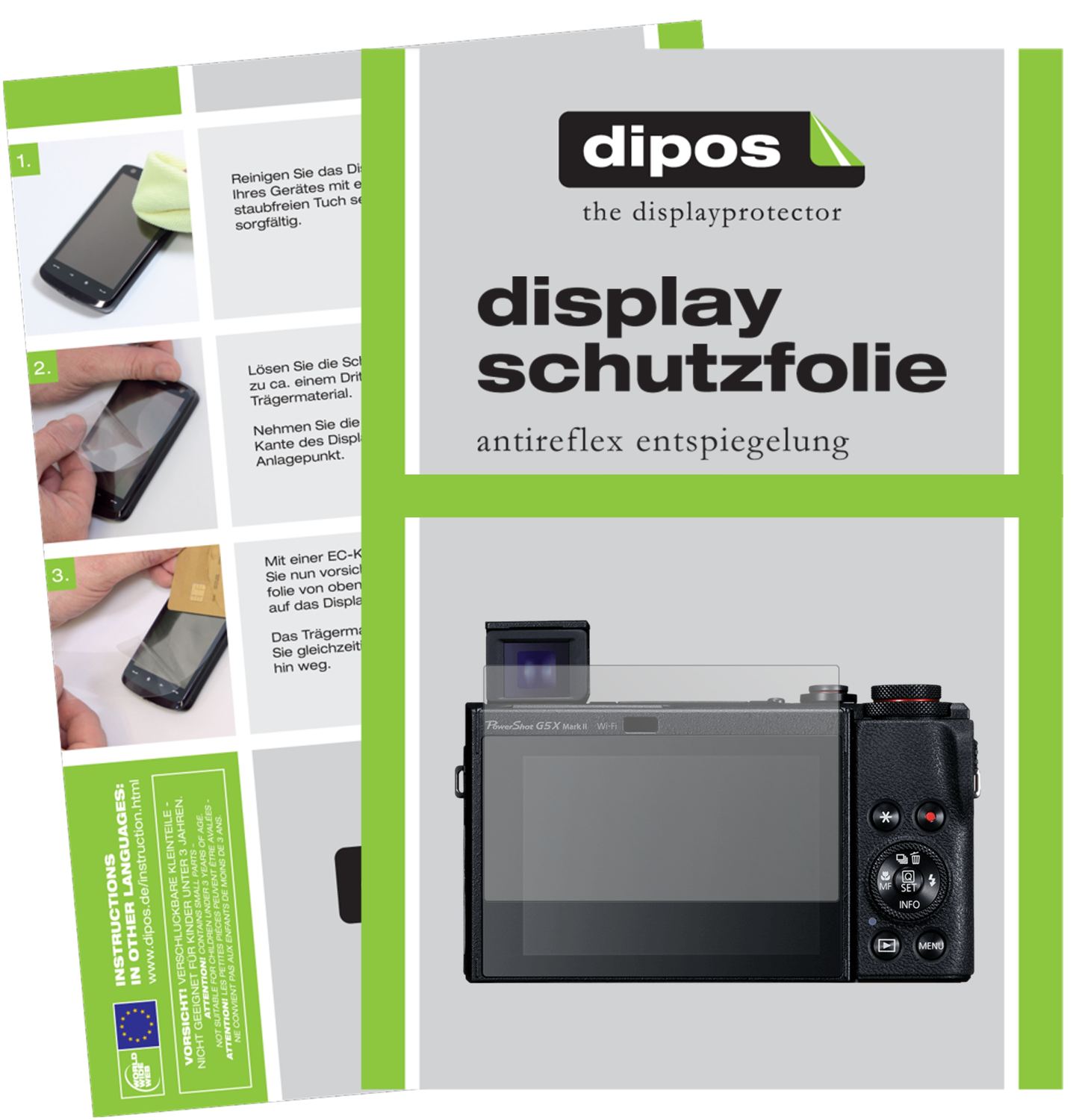 Matte Displayschutzfolie von dipos passend für Canon PowerShot G5X Mark II, präziser Zuschnitt und blasenfrei montiert