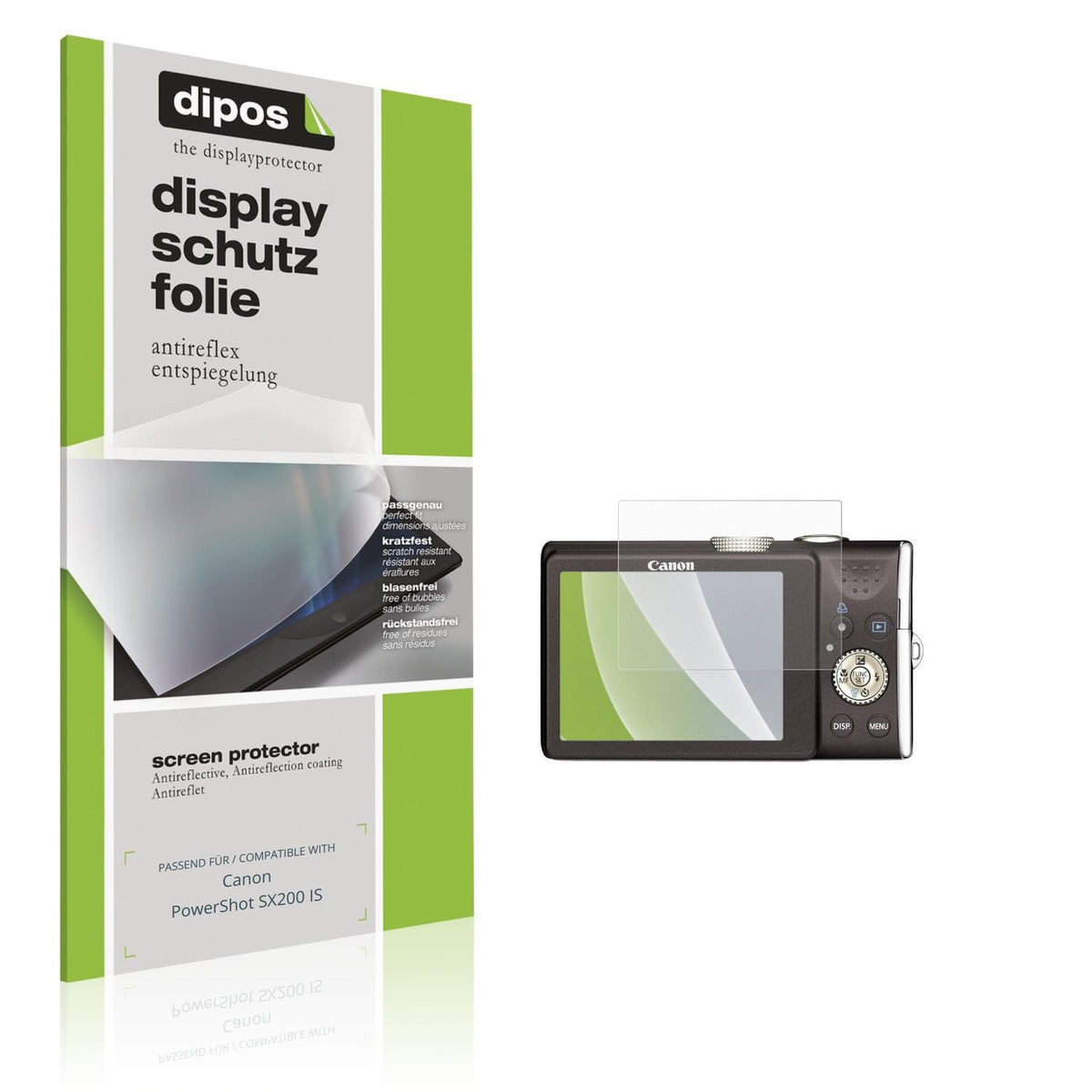 Matte Displayschutzfolie von dipos passend für Canon PowerShot SX200 IS, präziser Zuschnitt und blasenfrei montiert