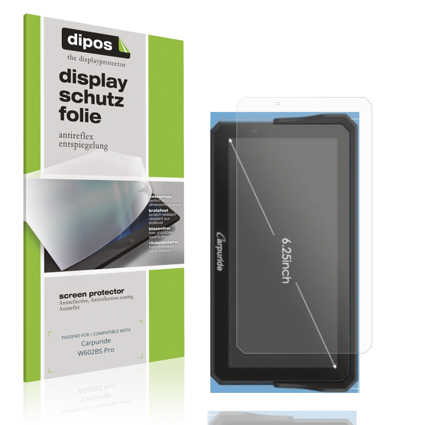 Matte Displayschutzfolie von dipos passend für Carpuride W602BS Pro, präziser Zuschnitt und blasenfrei montiert