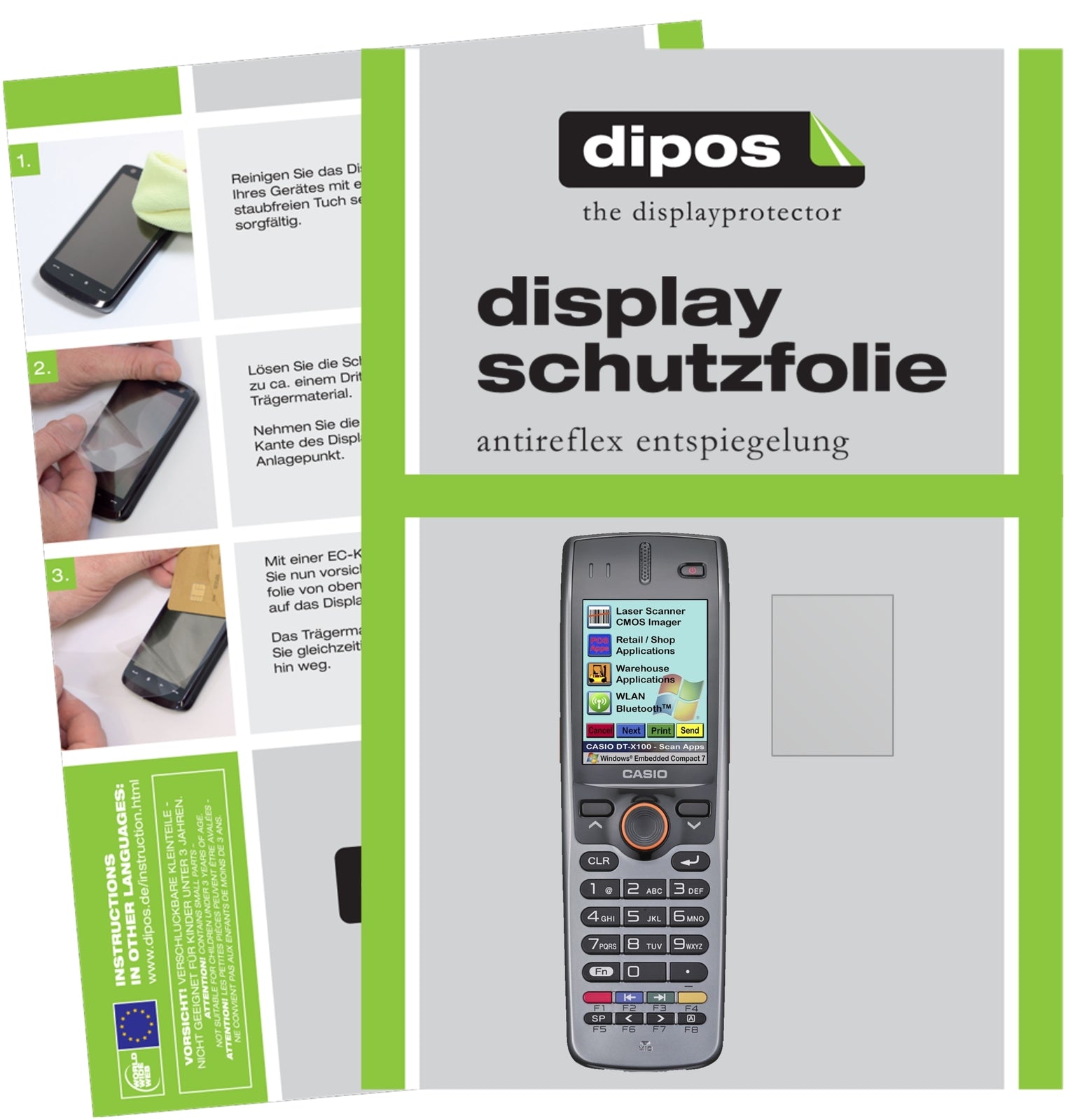 Matte Displayschutzfolie von dipos passend für Casio DT-X100, präziser Zuschnitt und blasenfrei montiert