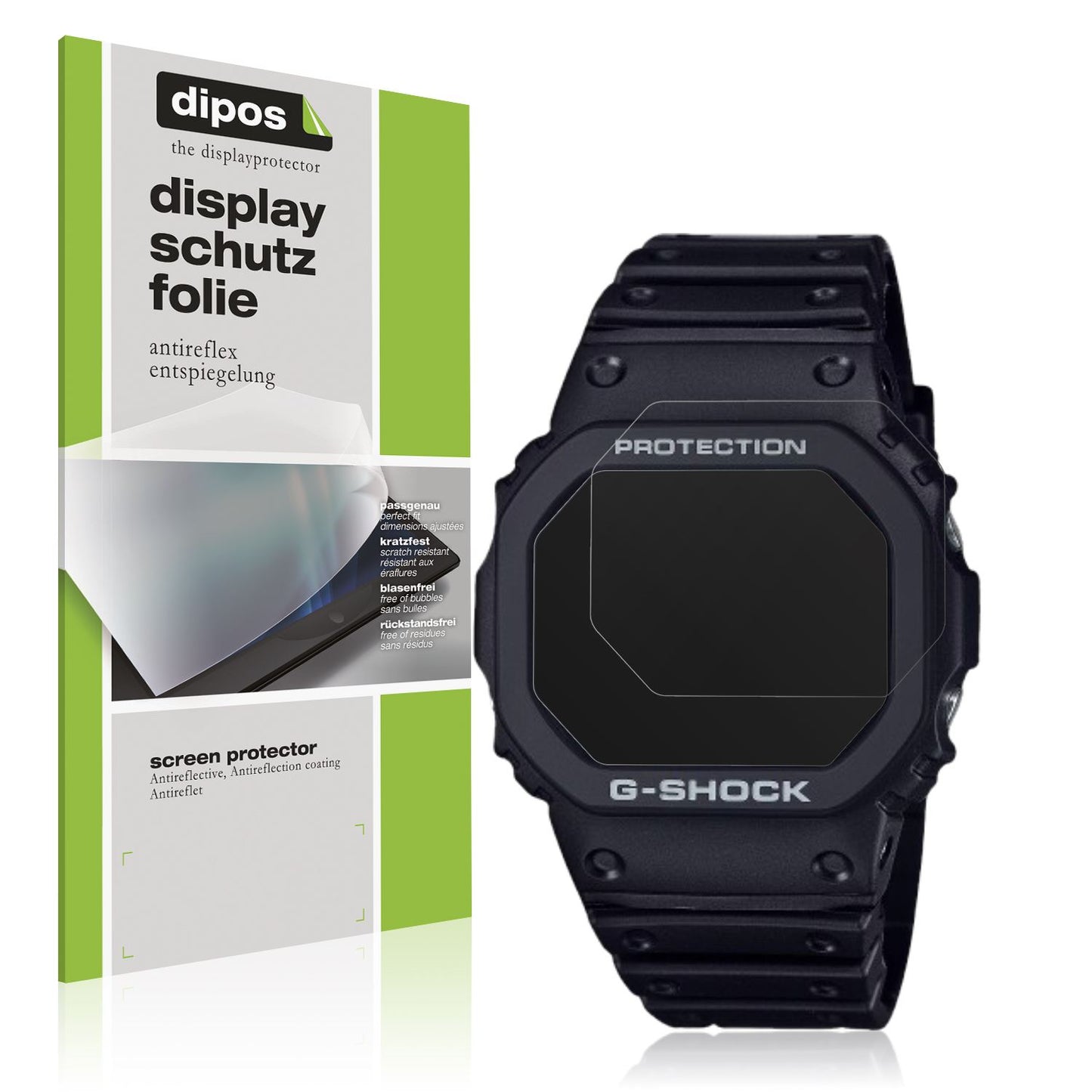 Matte Displayschutzfolie von dipos passend für Casio G-Shock DW-5000R-1A, präziser Zuschnitt und blasenfrei montiert