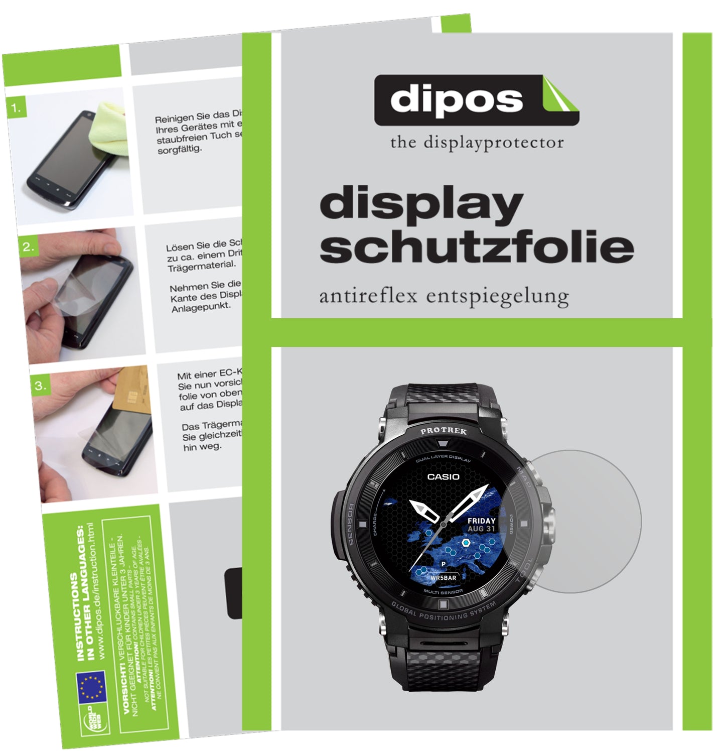 Matte Displayschutzfolie von dipos passend für Casio Pro Trek smart WSD-F30, präziser Zuschnitt und blasenfrei montiert