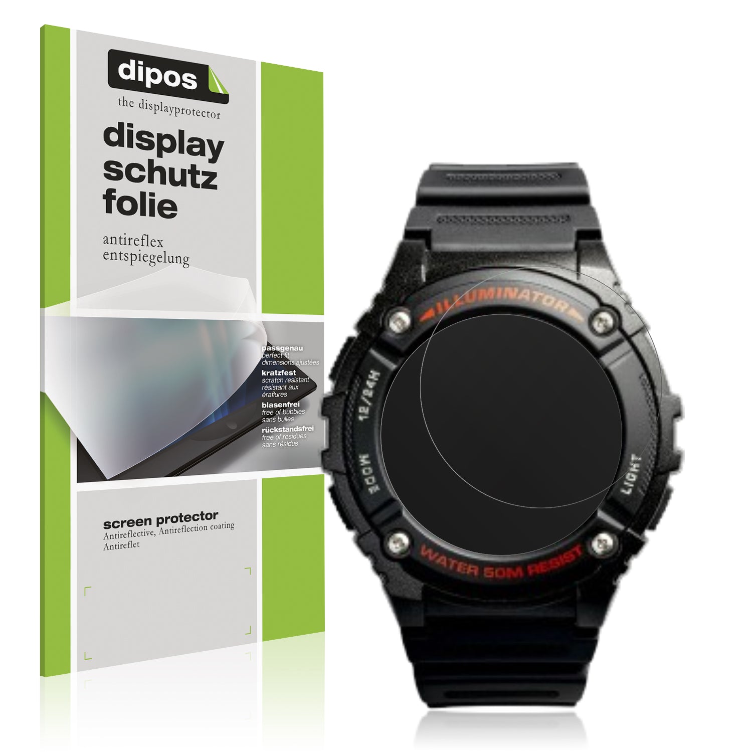Matte Displayschutzfolie von dipos passend für Casio W-2016H-1AV Rund, präziser Zuschnitt und blasenfrei montiert