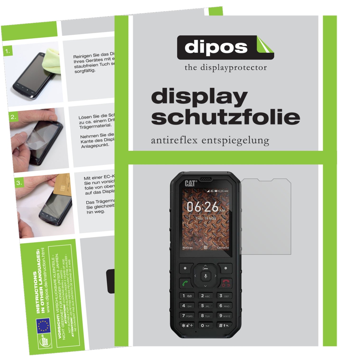 Matte Displayschutzfolie von dipos passend für Caterpillar CAT B35, präziser Zuschnitt und blasenfrei montiert