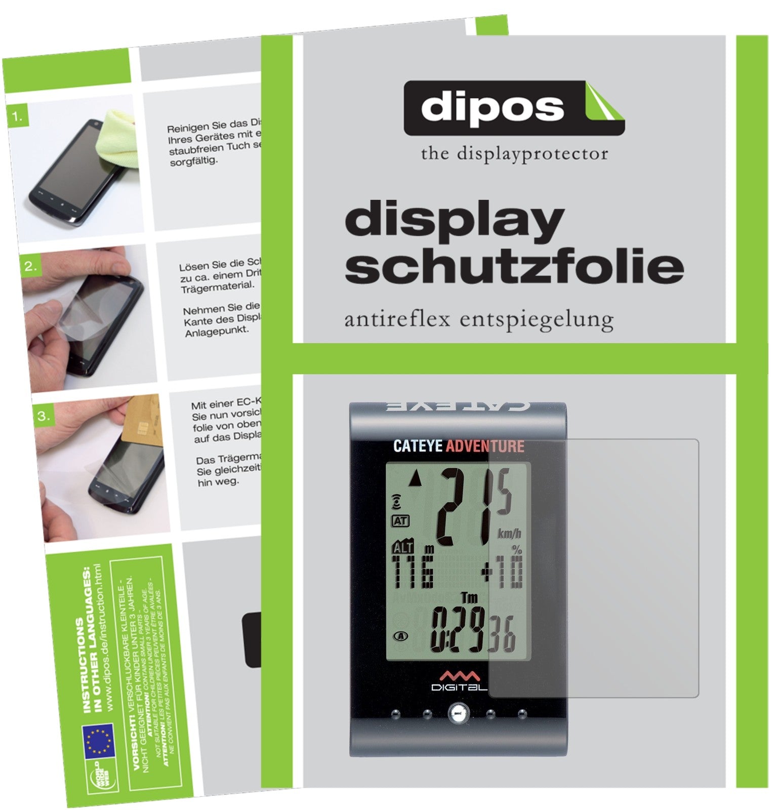 Matte Displayschutzfolie von dipos passend für Cateye CC-AT200W, präziser Zuschnitt und blasenfrei montiert