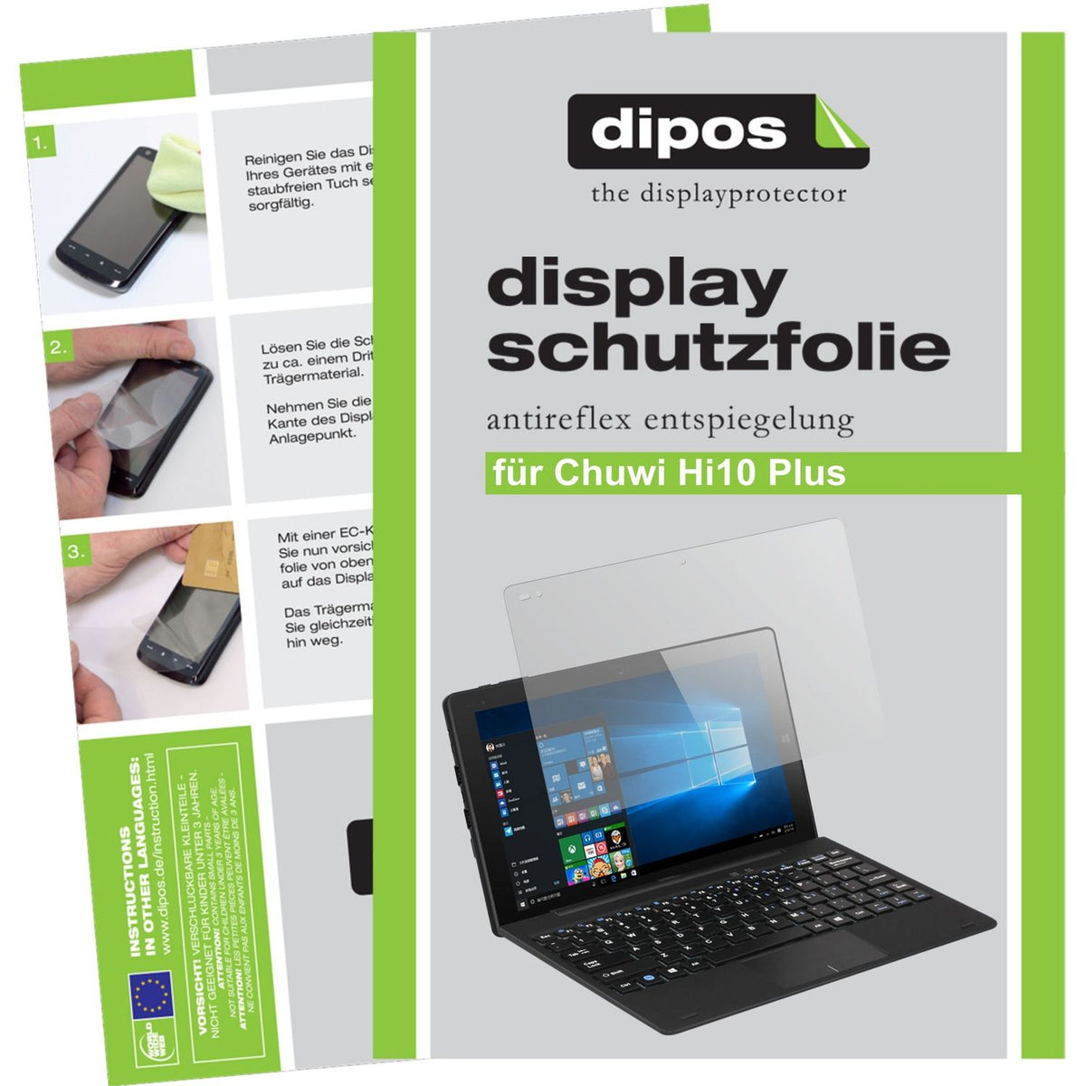 Matte Displayschutzfolie von dipos passend für Chuwi Hi10 Plus, präziser Zuschnitt und blasenfrei montiert