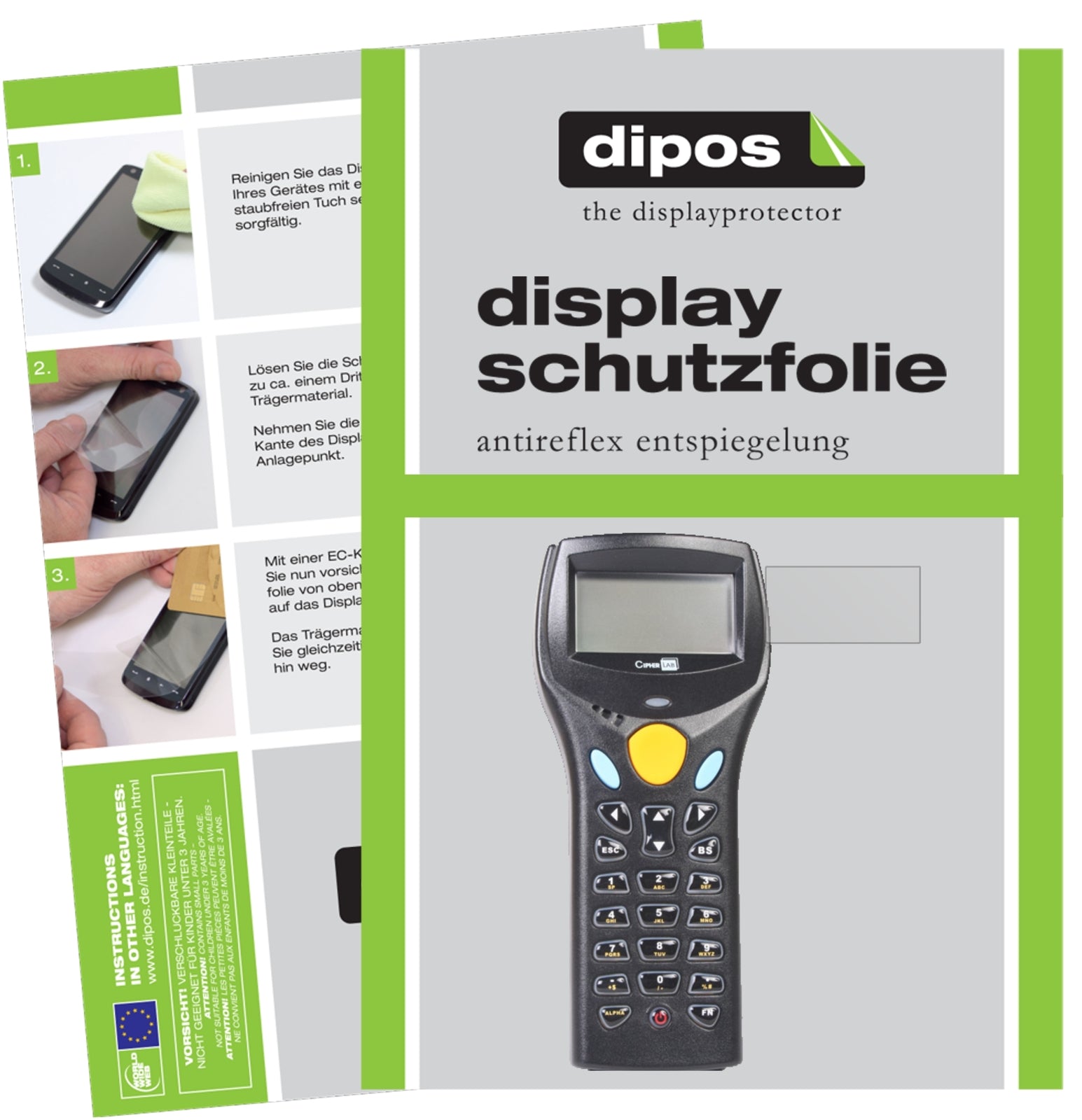 Matte Displayschutzfolie von dipos passend für Cipherlab 8300, präziser Zuschnitt und blasenfrei montiert