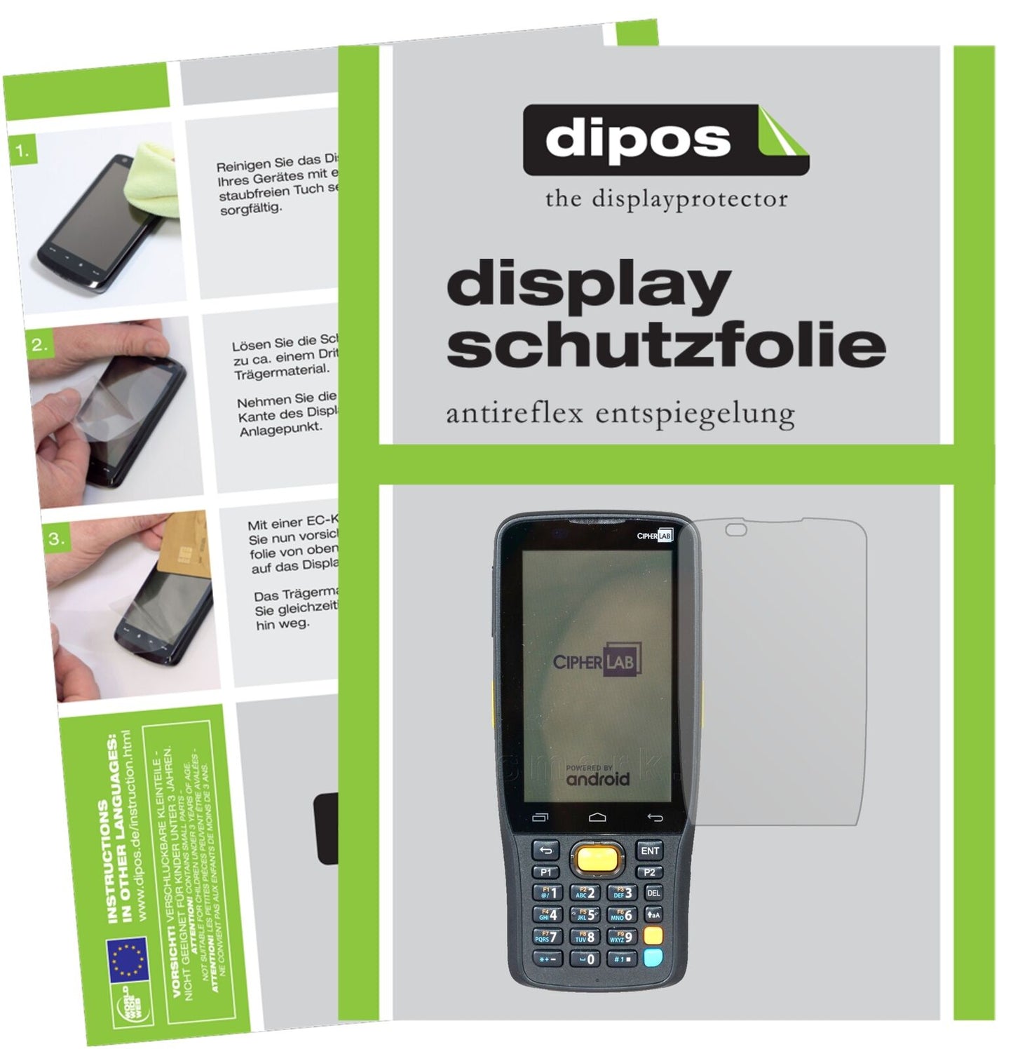 Matte Displayschutzfolie von dipos passend für CipherLab RK25, präziser Zuschnitt und blasenfrei montiert