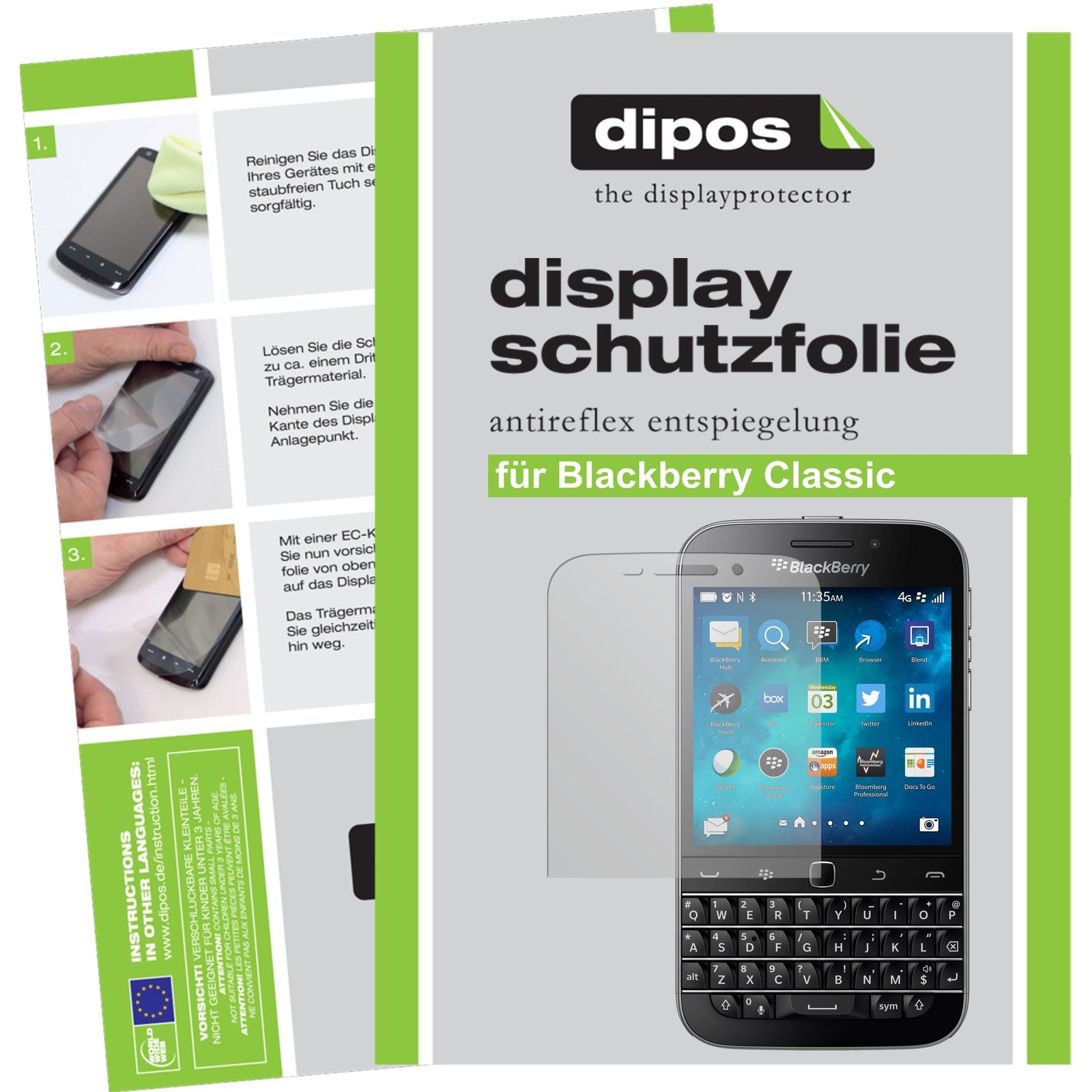 Matte Displayschutzfolie von dipos passend für Classic Blackberry, präziser Zuschnitt und blasenfrei montiert