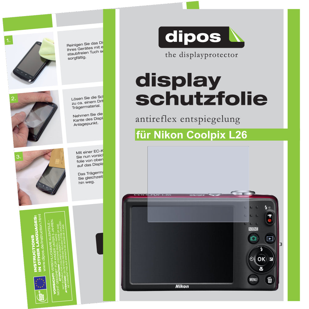 Matte Displayschutzfolie von dipos passend für Coolpix L26 Nikon, präziser Zuschnitt und blasenfrei montiert