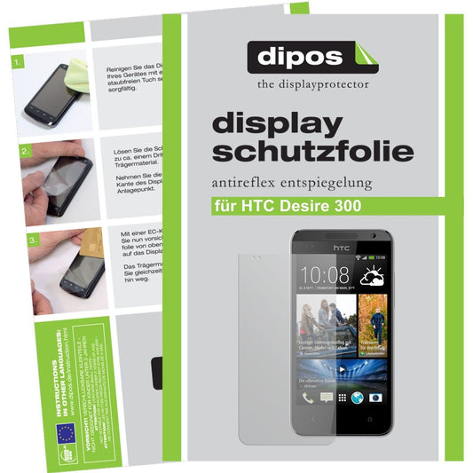 Matte Displayschutzfolie von dipos passend für Desire 300 HTC, präziser Zuschnitt und blasenfrei montiert