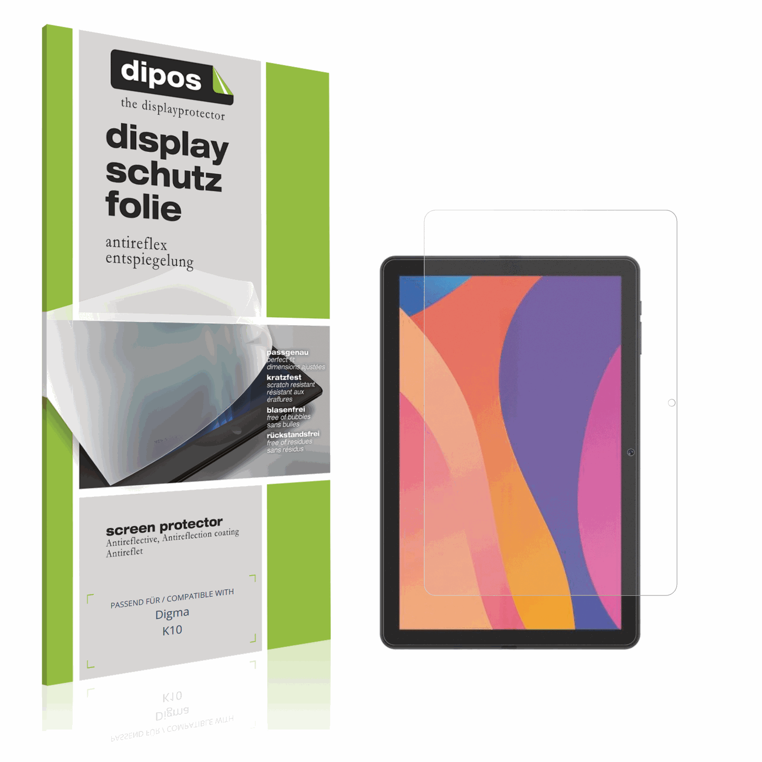Matte Displayschutzfolie von dipos passend für Digma K10, präziser Zuschnitt und blasenfrei montiert