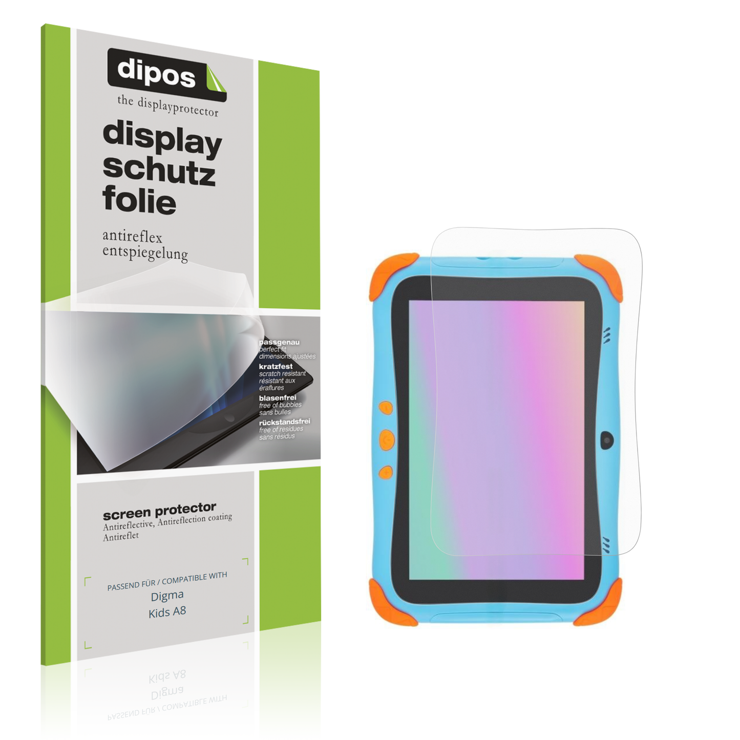 Matte Displayschutzfolie von dipos passend für Digma Kids A8, präziser Zuschnitt und blasenfrei montiert