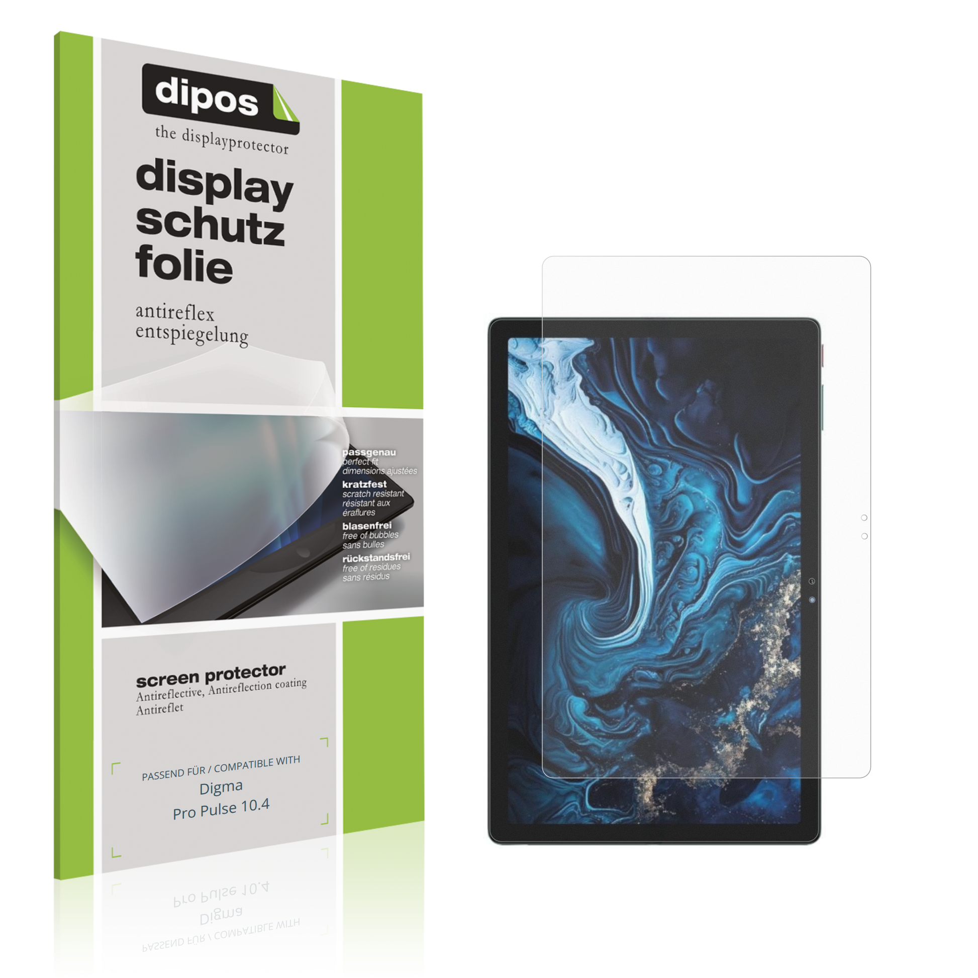 Matte Displayschutzfolie von dipos passend für Digma Pro Pulse 10.4, präziser Zuschnitt und blasenfrei montiert