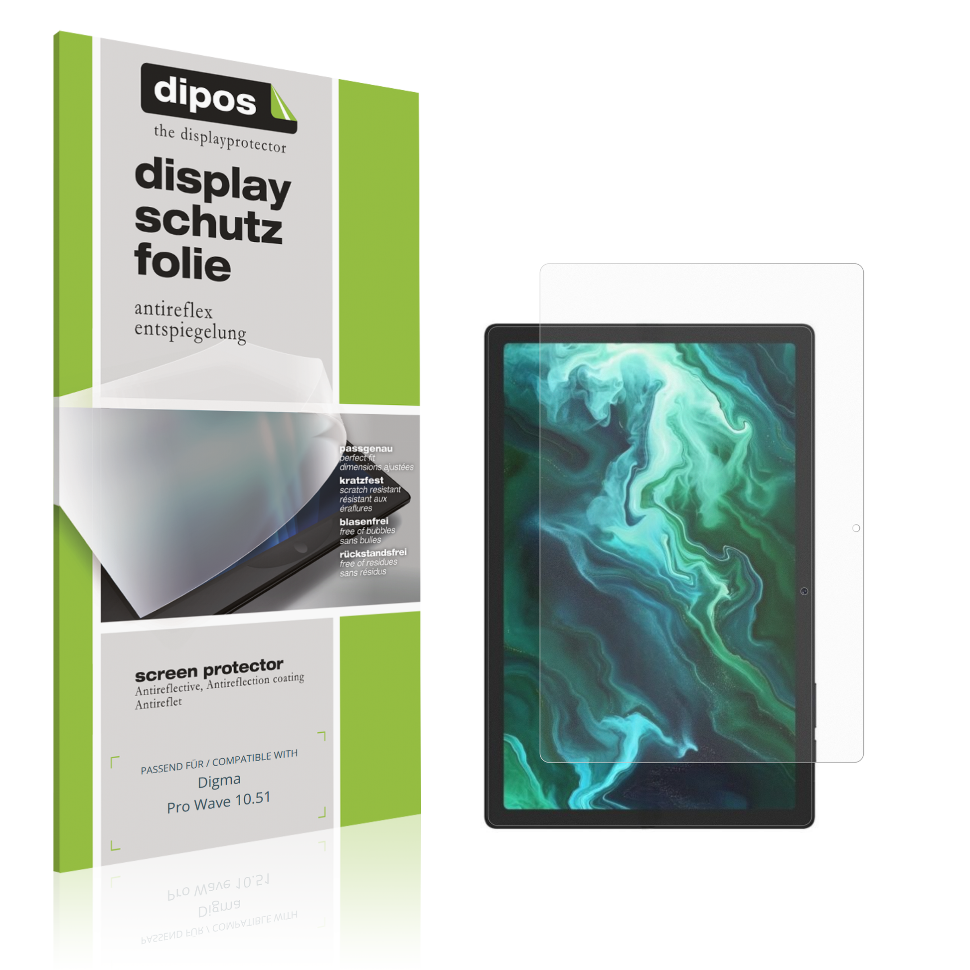 Matte Displayschutzfolie von dipos passend für Digma Pro Wave 10.51, präziser Zuschnitt und blasenfrei montiert