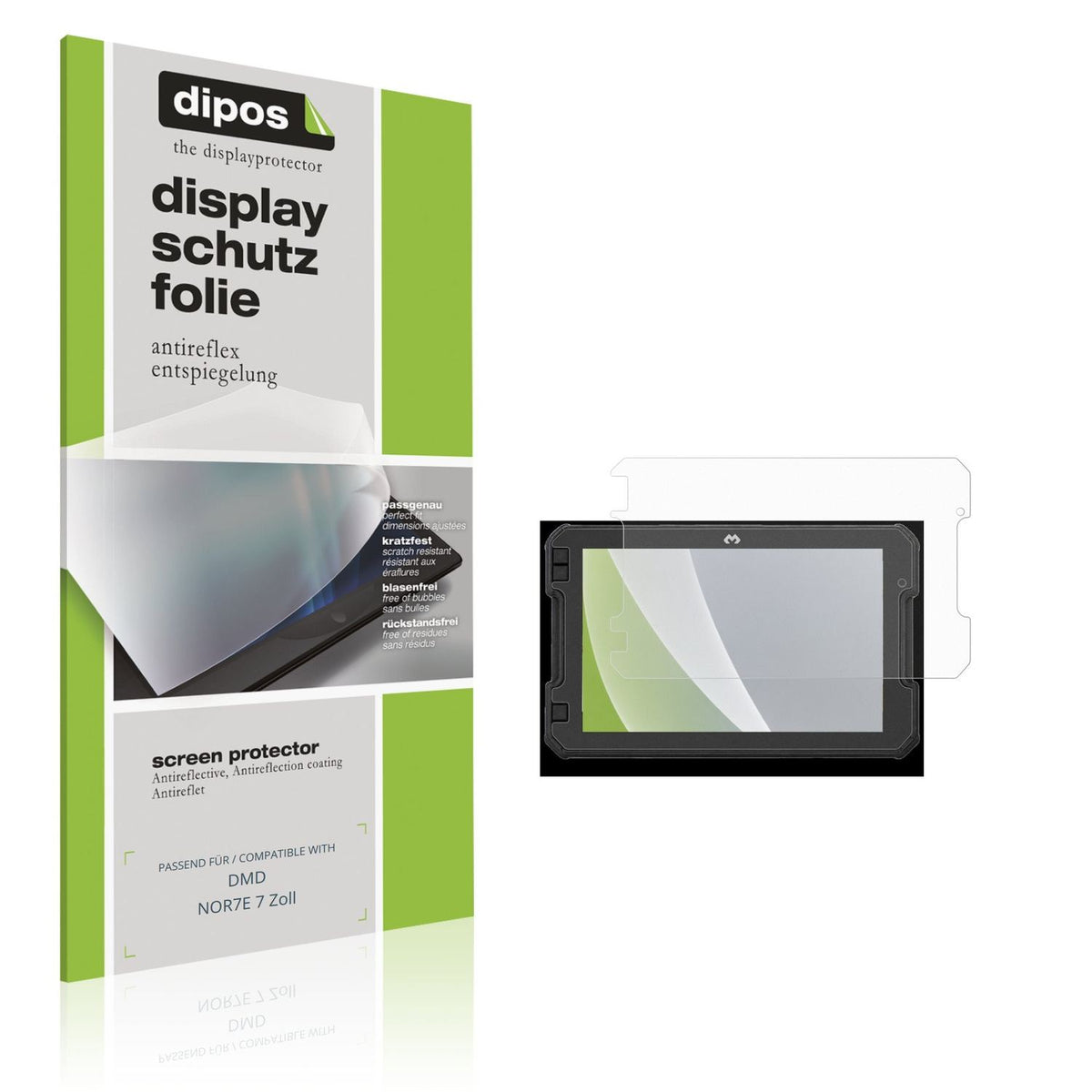 Matte Displayschutzfolie von dipos passend für DMD NOR7E 7 Zoll, präziser Zuschnitt und blasenfrei montiert