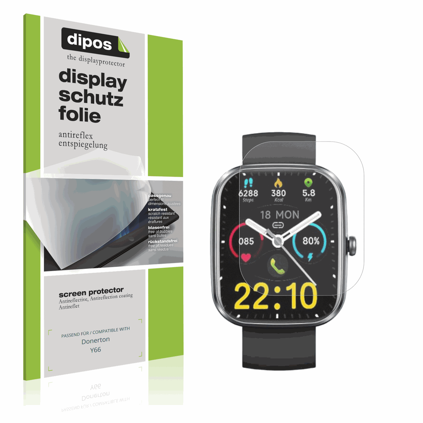 Matte Displayschutzfolie von dipos passend für Donerton Y66, präziser Zuschnitt und blasenfrei montiert