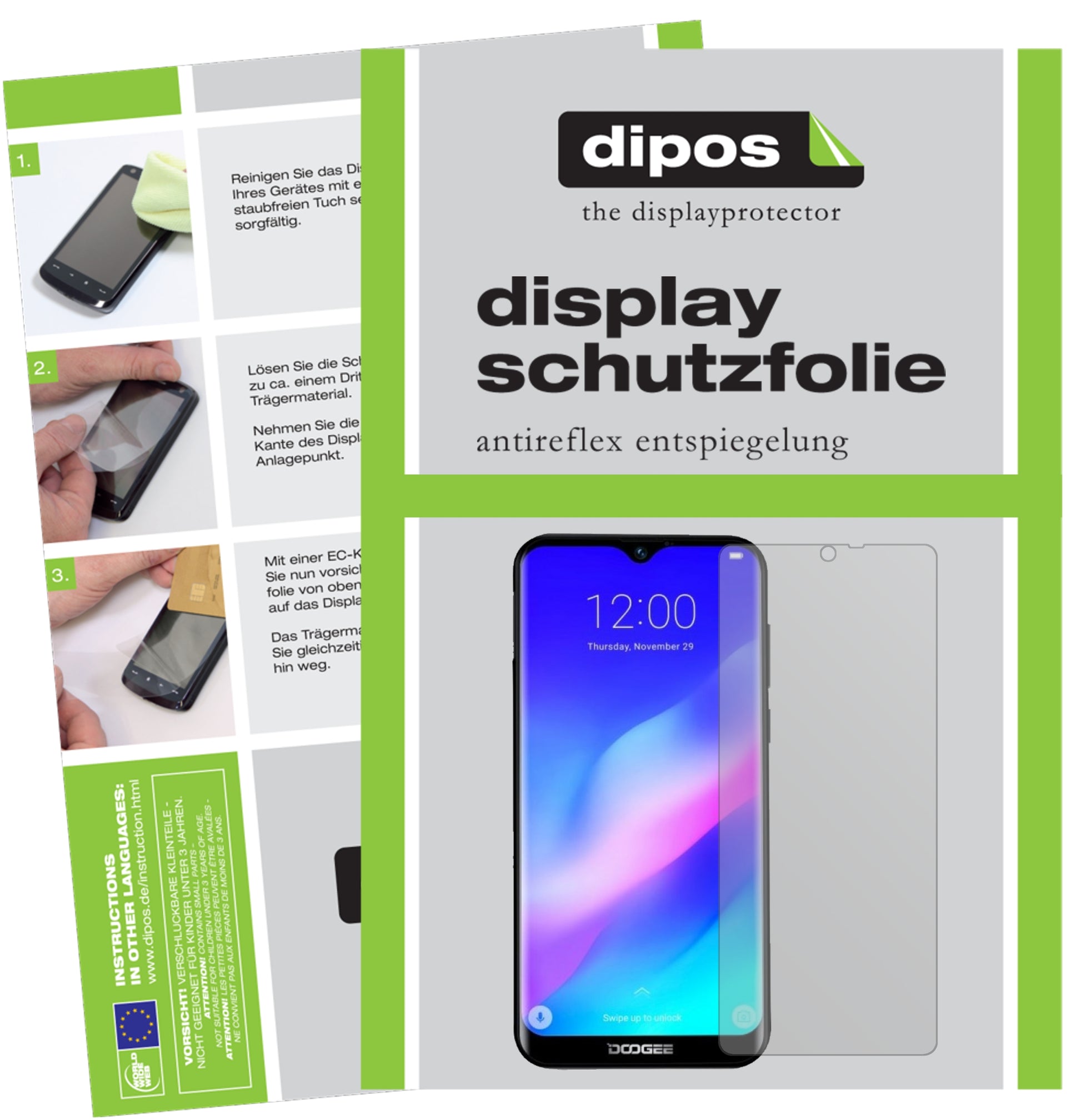 Matte Displayschutzfolie von dipos passend für Doogee Y8 Plus (2019), präziser Zuschnitt und blasenfrei montiert