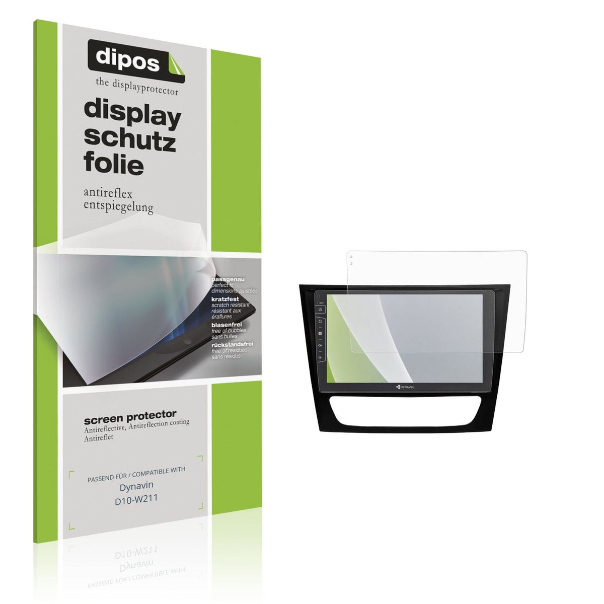 Matte Displayschutzfolie von dipos passend für Dynavin D10-W211, präziser Zuschnitt und blasenfrei montiert