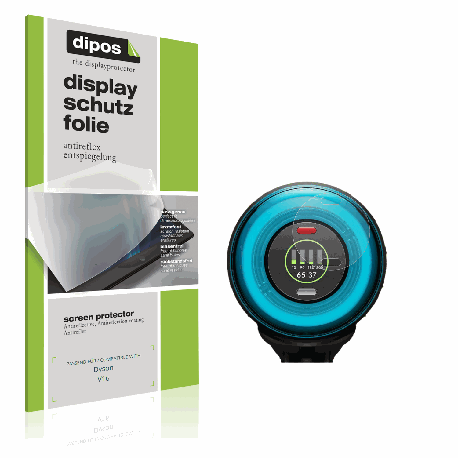 Matte Displayschutzfolie von dipos passend für Dyson V16, präziser Zuschnitt und blasenfrei montiert