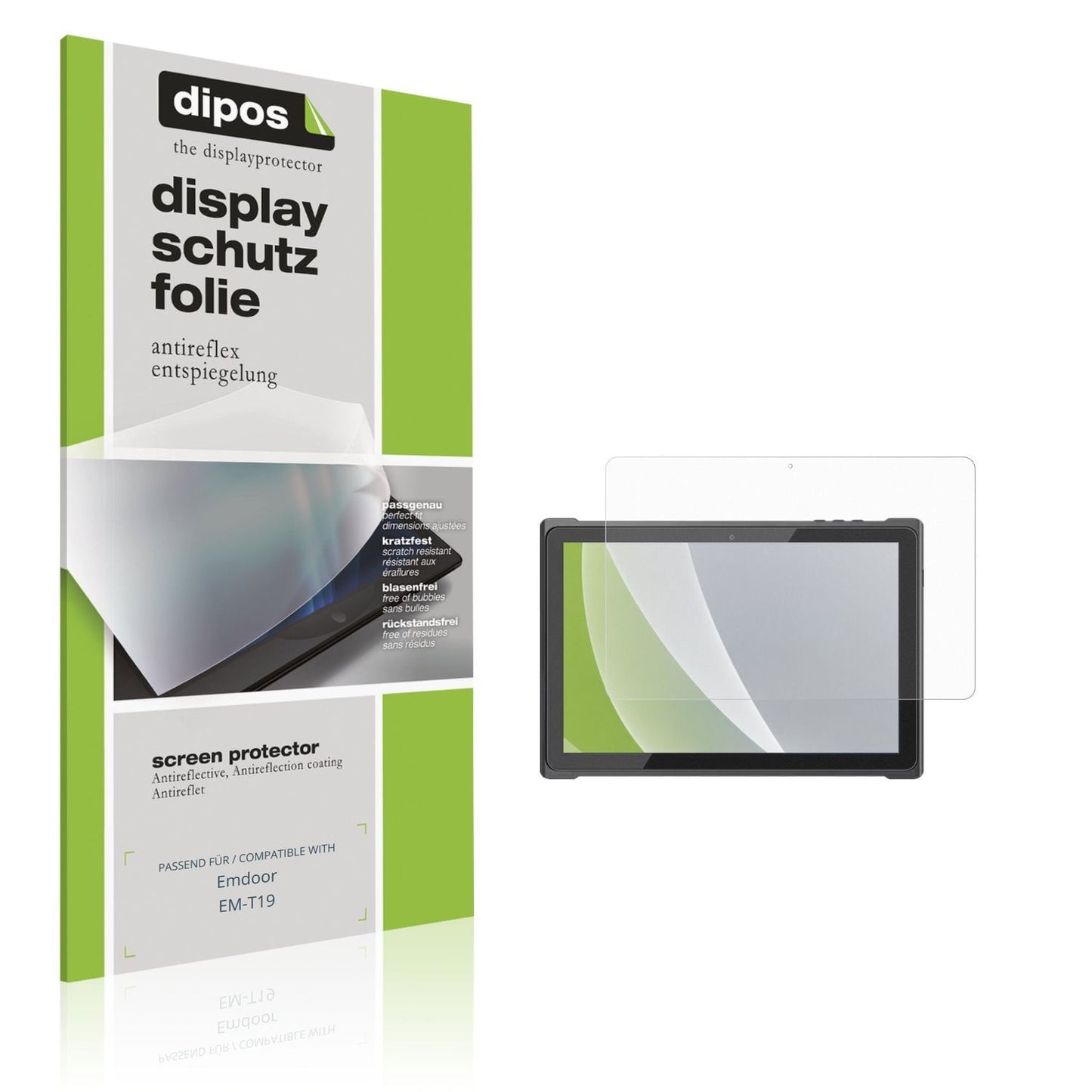 Matte Displayschutzfolie von dipos passend für Emdoor EM-T19, präziser Zuschnitt und blasenfrei montiert