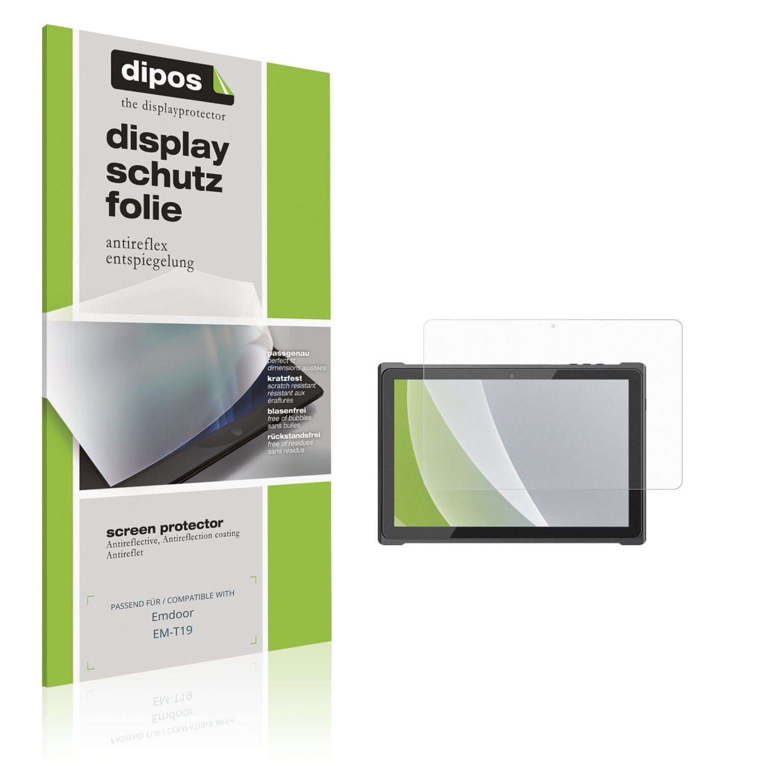 Matte Displayschutzfolie von dipos passend für Emdoor EM-T19, präziser Zuschnitt und blasenfrei montiert