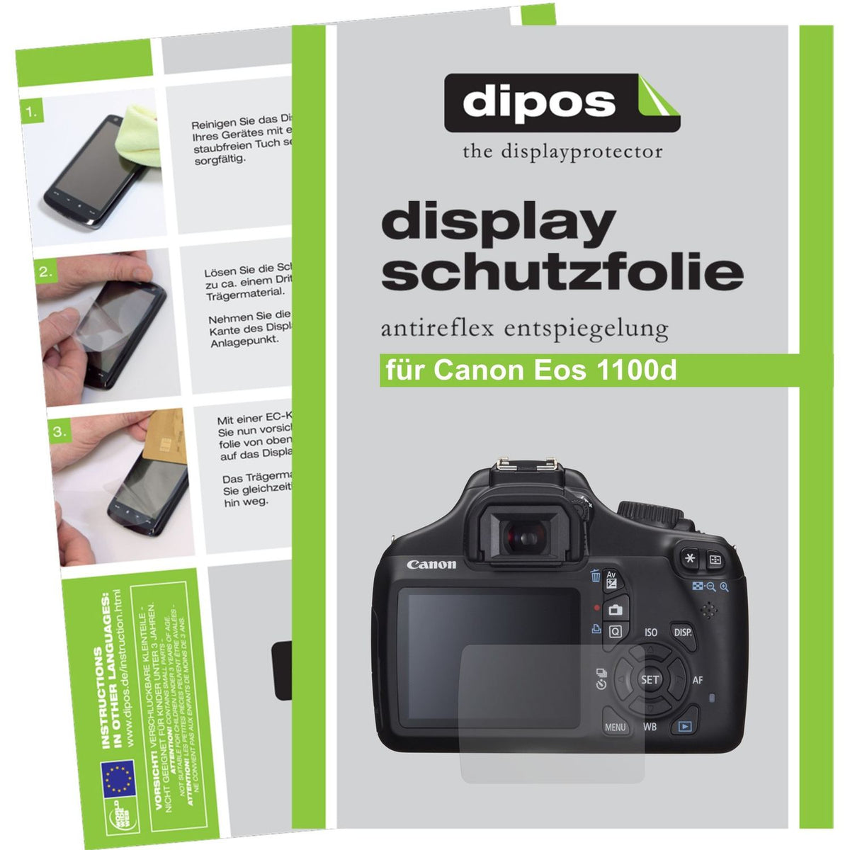 Matte Displayschutzfolie von dipos passend für EOS 1100D Canon, präziser Zuschnitt und blasenfrei montiert