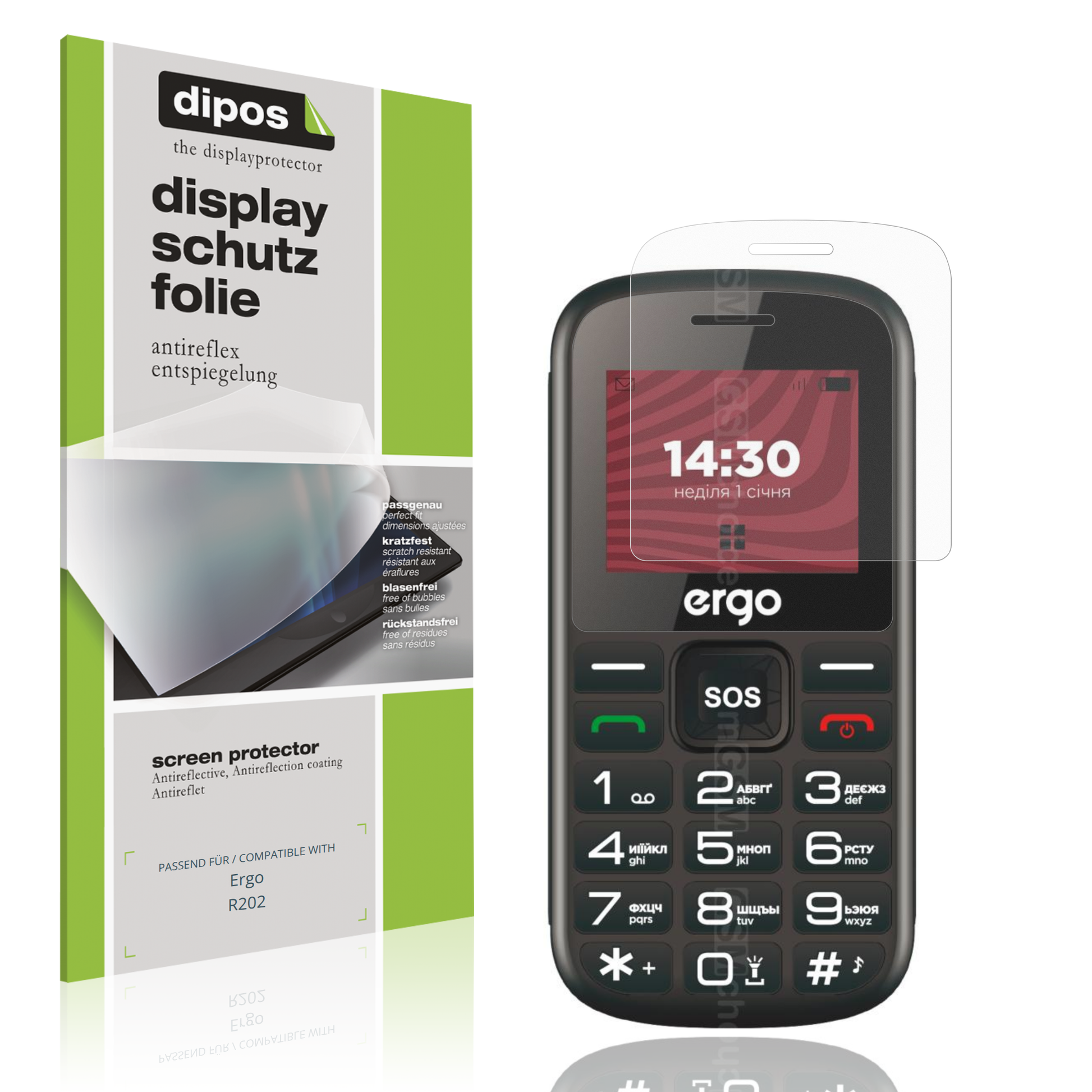 Matte Displayschutzfolie von dipos passend für Ergo R202, präziser Zuschnitt und blasenfrei montiert