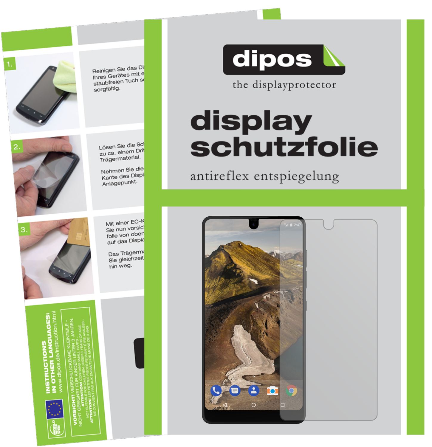 Matte Displayschutzfolie von dipos passend für Essential PH-1, präziser Zuschnitt und blasenfrei montiert