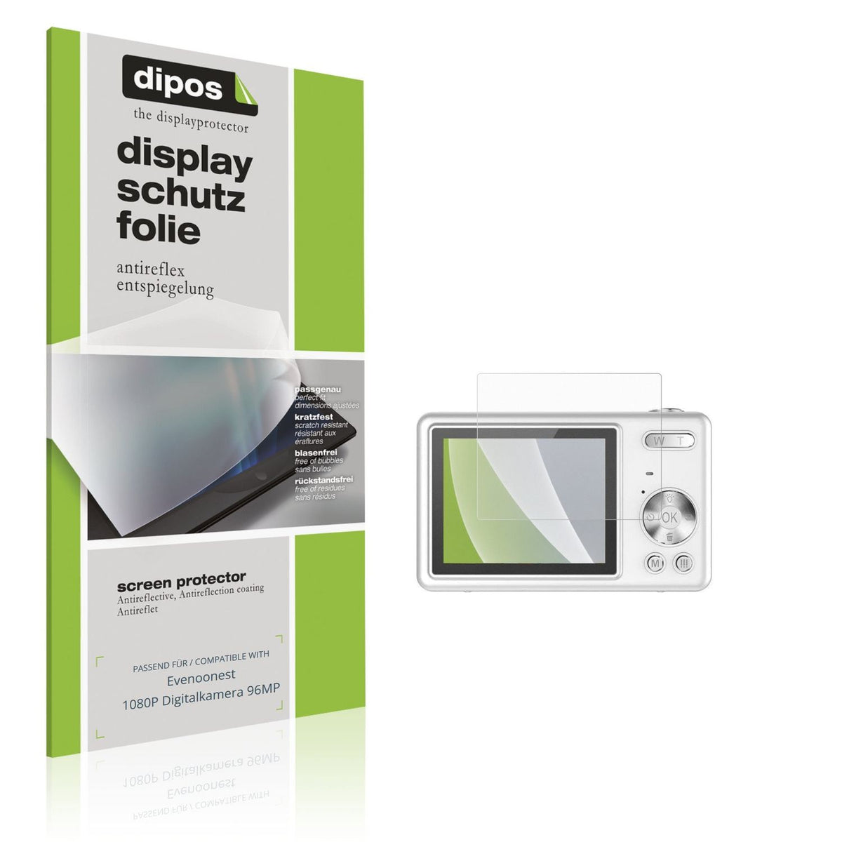 Matte Displayschutzfolie von dipos passend für Evenoonest 1080P Digitalkamera 96MP, präziser Zuschnitt und blasenfrei montiert