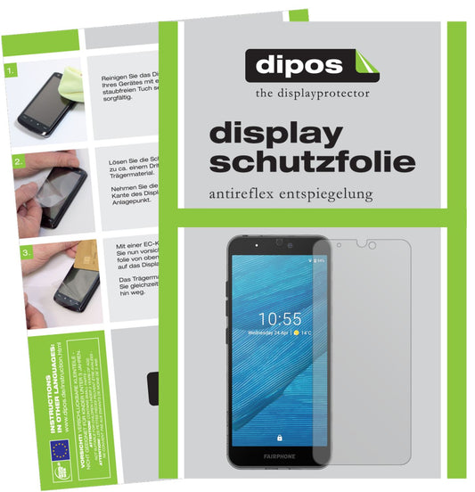Matte Displayschutzfolie von dipos passend für Fairphone 3, präziser Zuschnitt und blasenfrei montiert