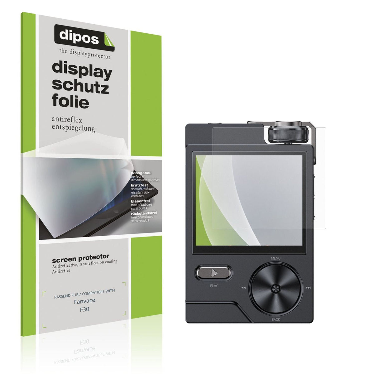 Matte Displayschutzfolie von dipos passend für Fanvace F30, präziser Zuschnitt und blasenfrei montiert