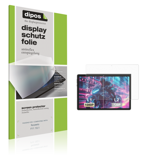 Matte Displayschutzfolie von dipos passend für fezawio F11 10.1, präziser Zuschnitt und blasenfrei montiert