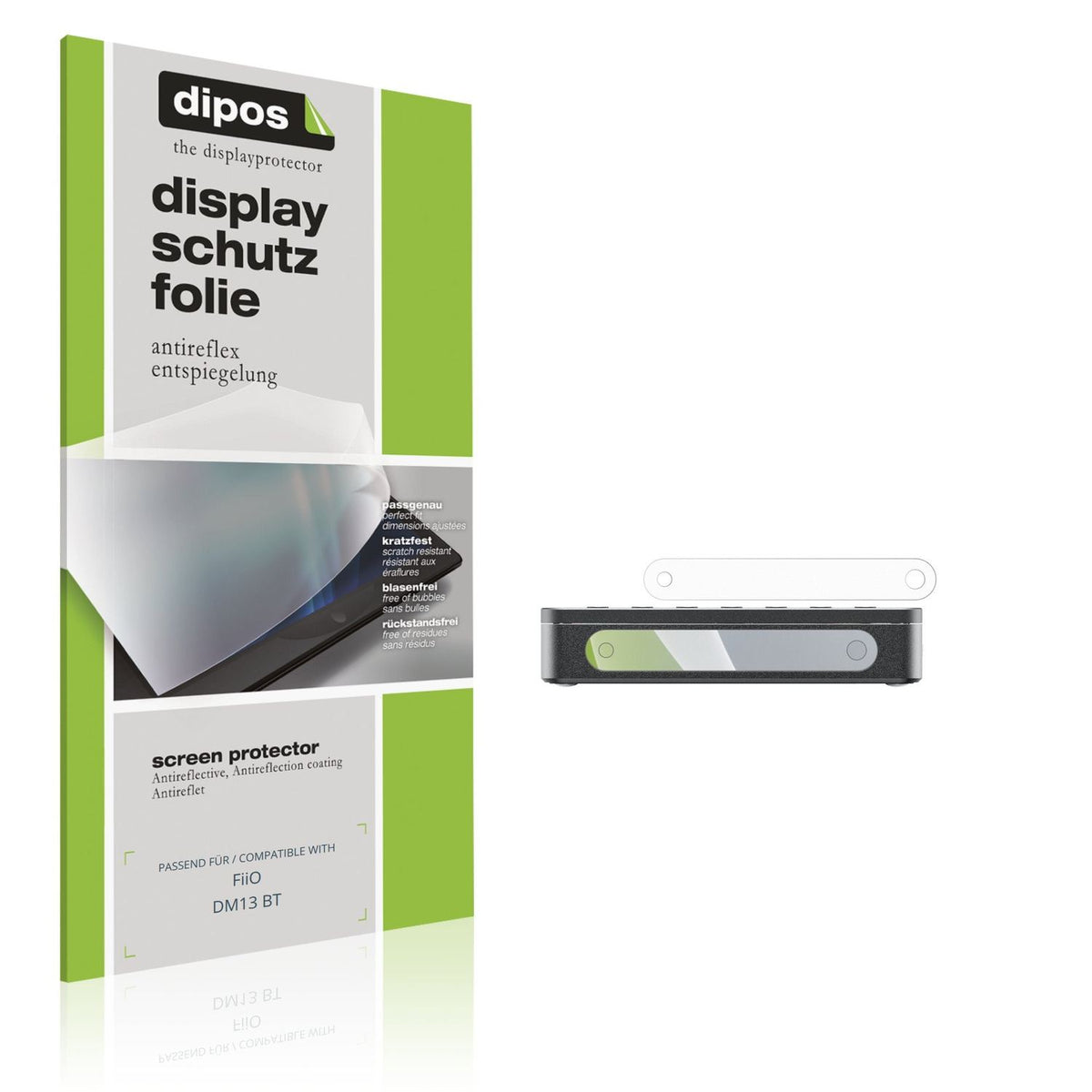 Matte Displayschutzfolie von dipos passend für FiiO DM13 BT, präziser Zuschnitt und blasenfrei montiert