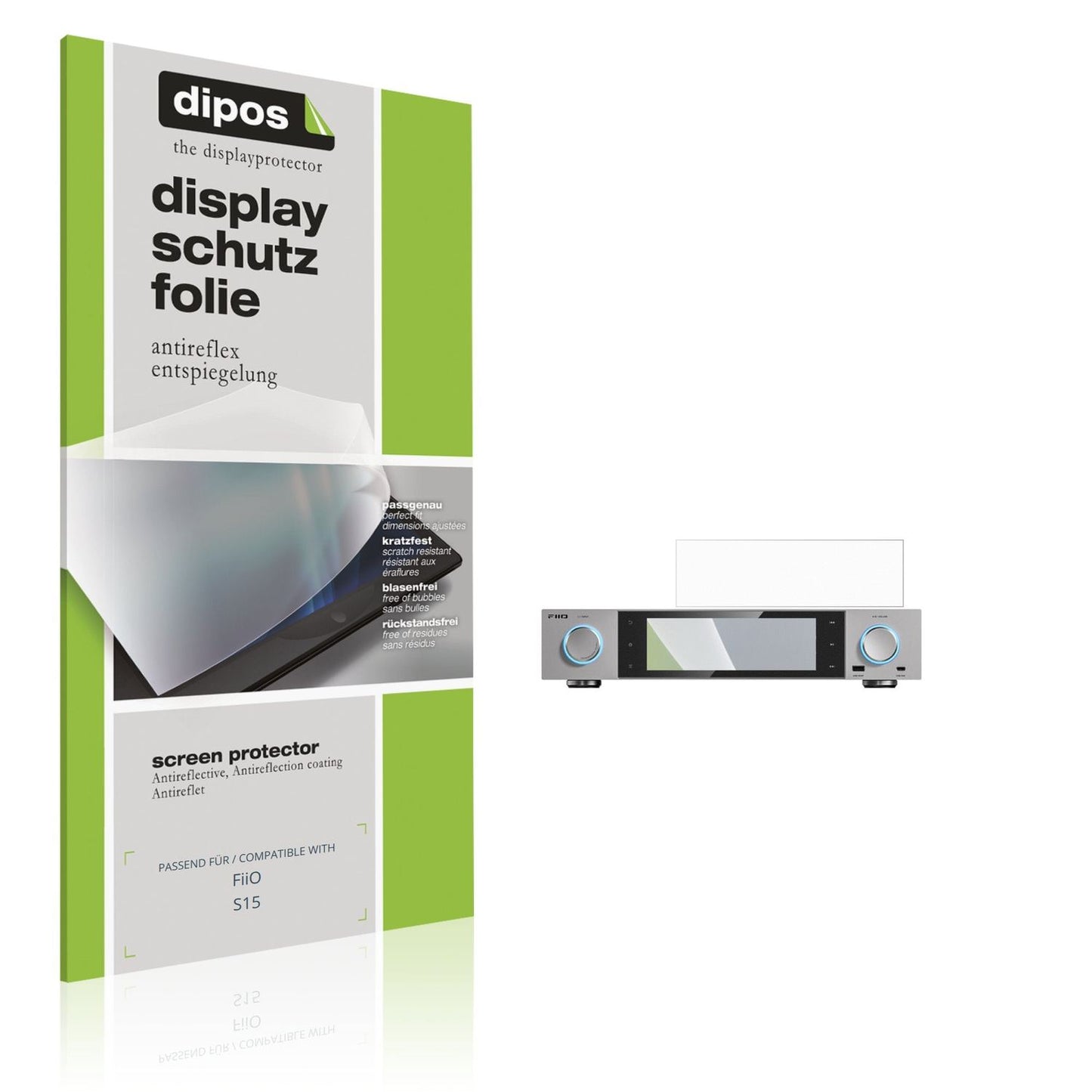 Matte Displayschutzfolie von dipos passend für FiiO S15, präziser Zuschnitt und blasenfrei montiert