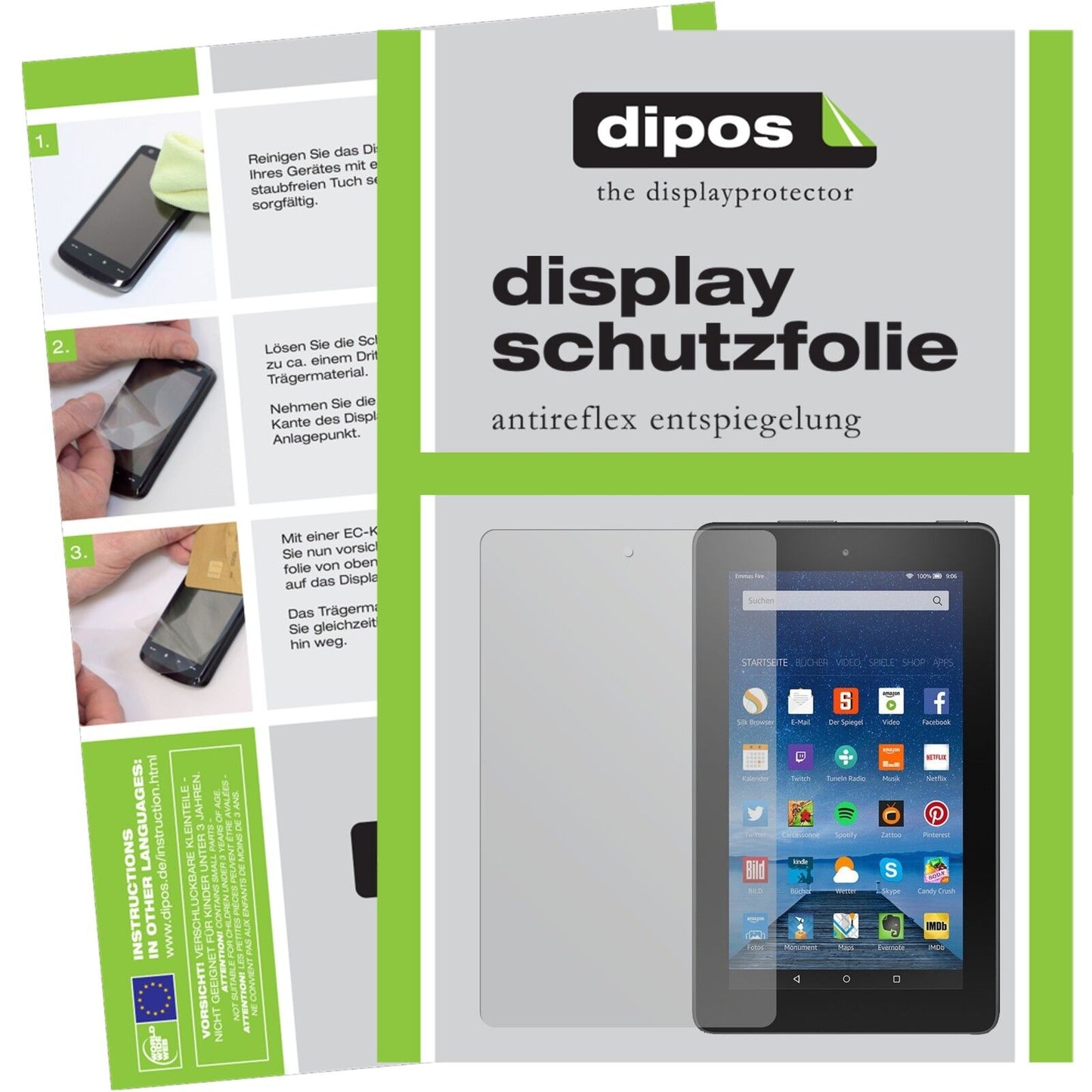Matte Displayschutzfolie von dipos passend für Fire (2015) Amazon, präziser Zuschnitt und blasenfrei montiert