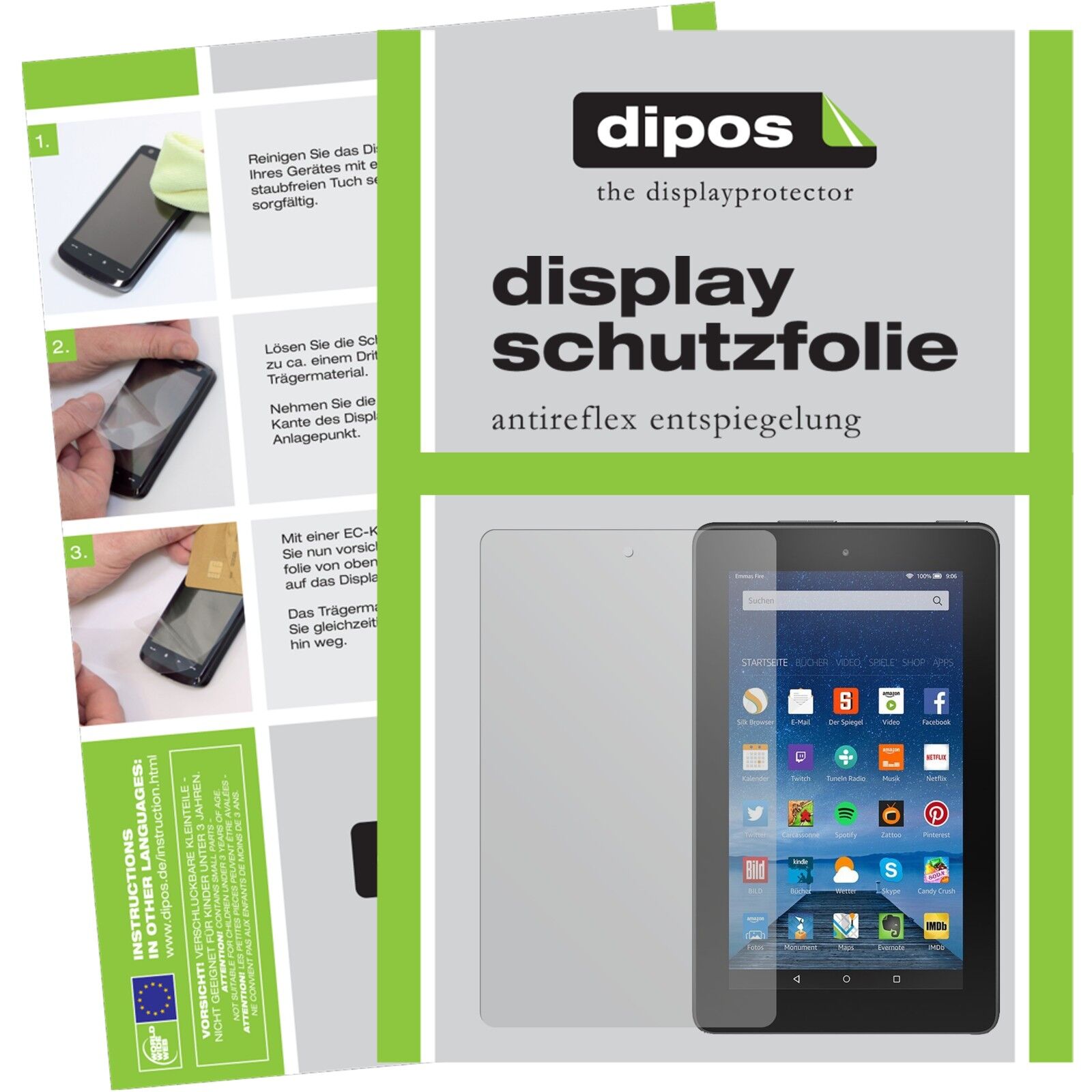 Matte Displayschutzfolie von dipos passend für Fire (2015) Amazon, präziser Zuschnitt und blasenfrei montiert