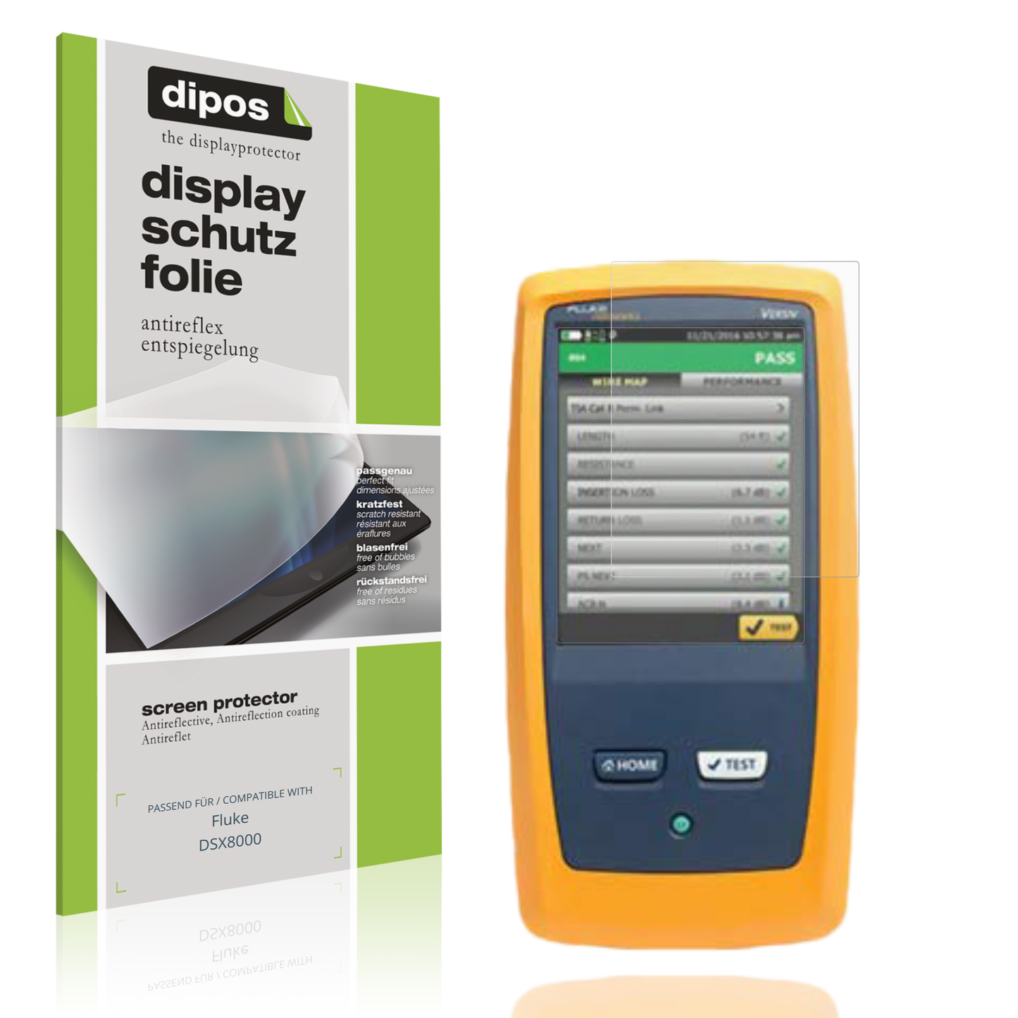 Matte Displayschutzfolie von dipos passend für Fluke DSX8000, präziser Zuschnitt und blasenfrei montiert