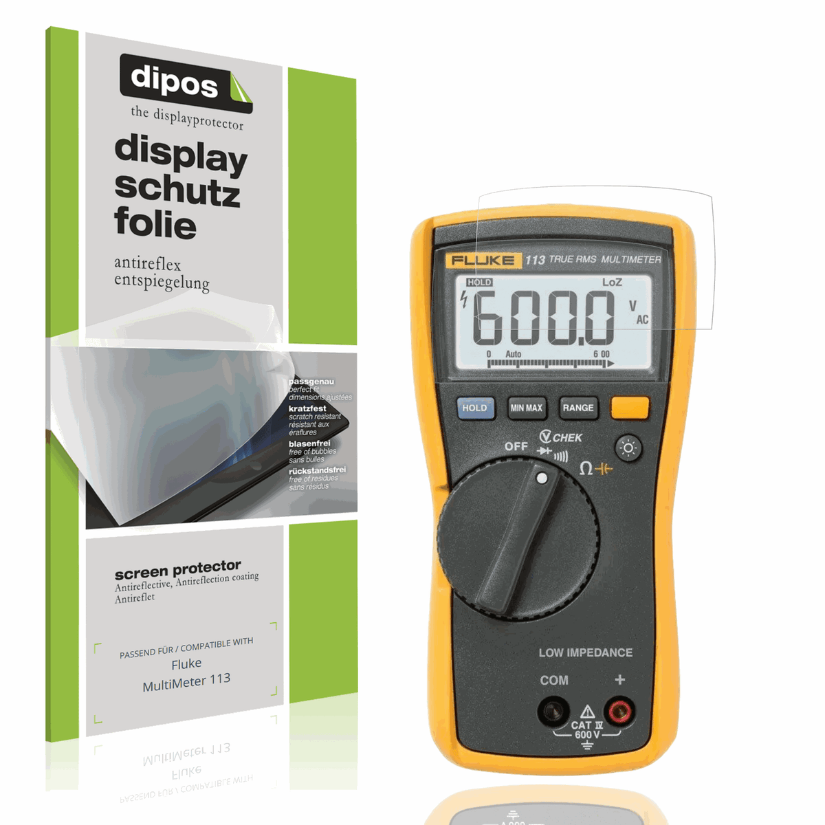 Matte Displayschutzfolie von dipos passend f�r Fluke MultiMeter 113, pr�ziser Zuschnitt und blasenfrei montiert
