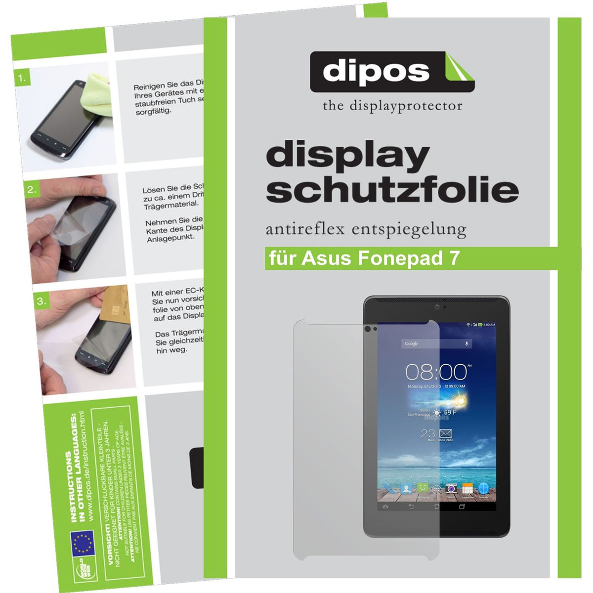 Matte Displayschutzfolie von dipos passend für Fonepad 7 Asus, präziser Zuschnitt und blasenfrei montiert