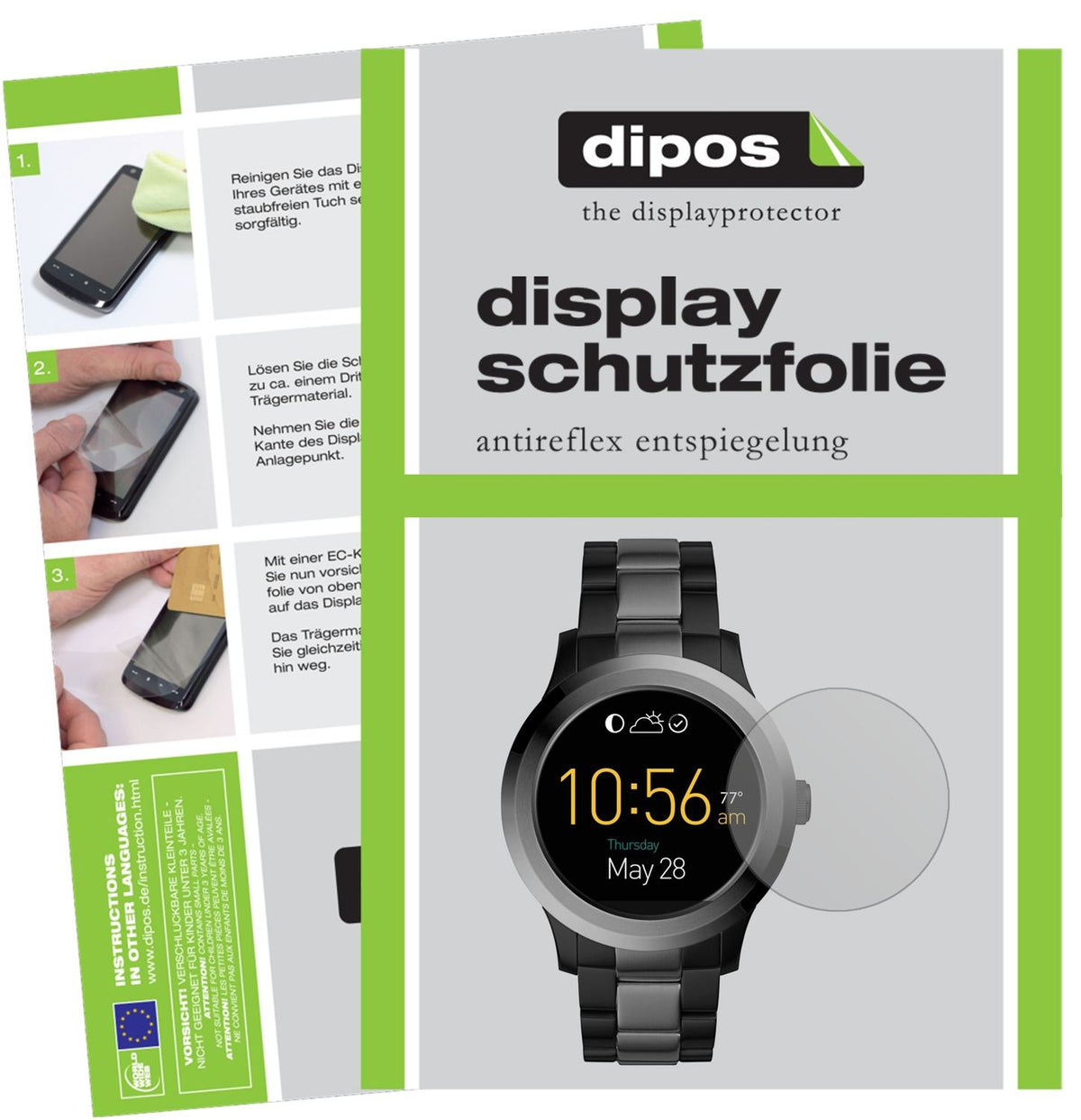 Matte Displayschutzfolie von dipos passend für Fossil Q Modern Pursuit, präziser Zuschnitt und blasenfrei montiert