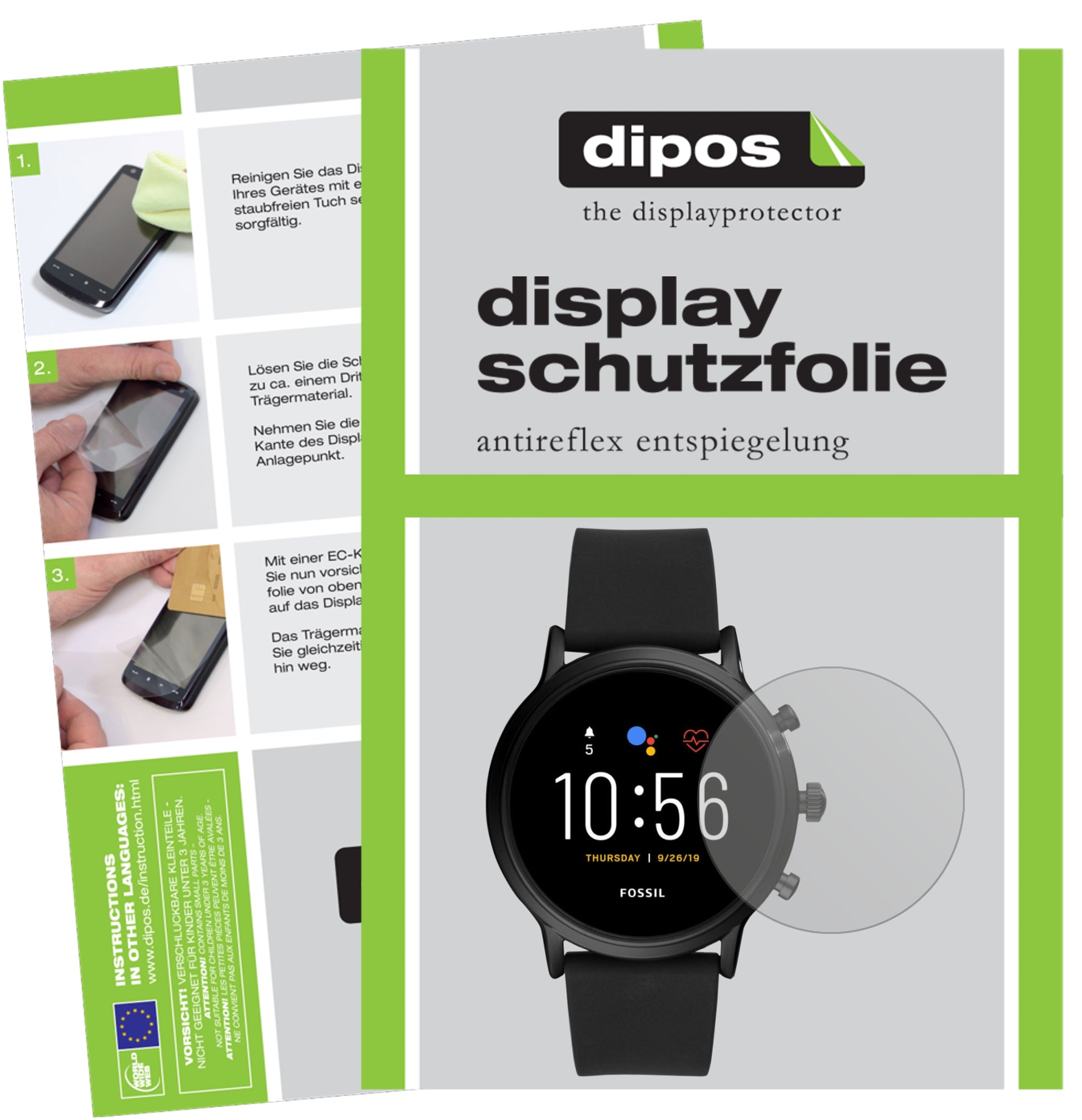 Matte Displayschutzfolie von dipos passend für Fossil The Carlyle HR (5. Gen.), präziser Zuschnitt und blasenfrei montiert