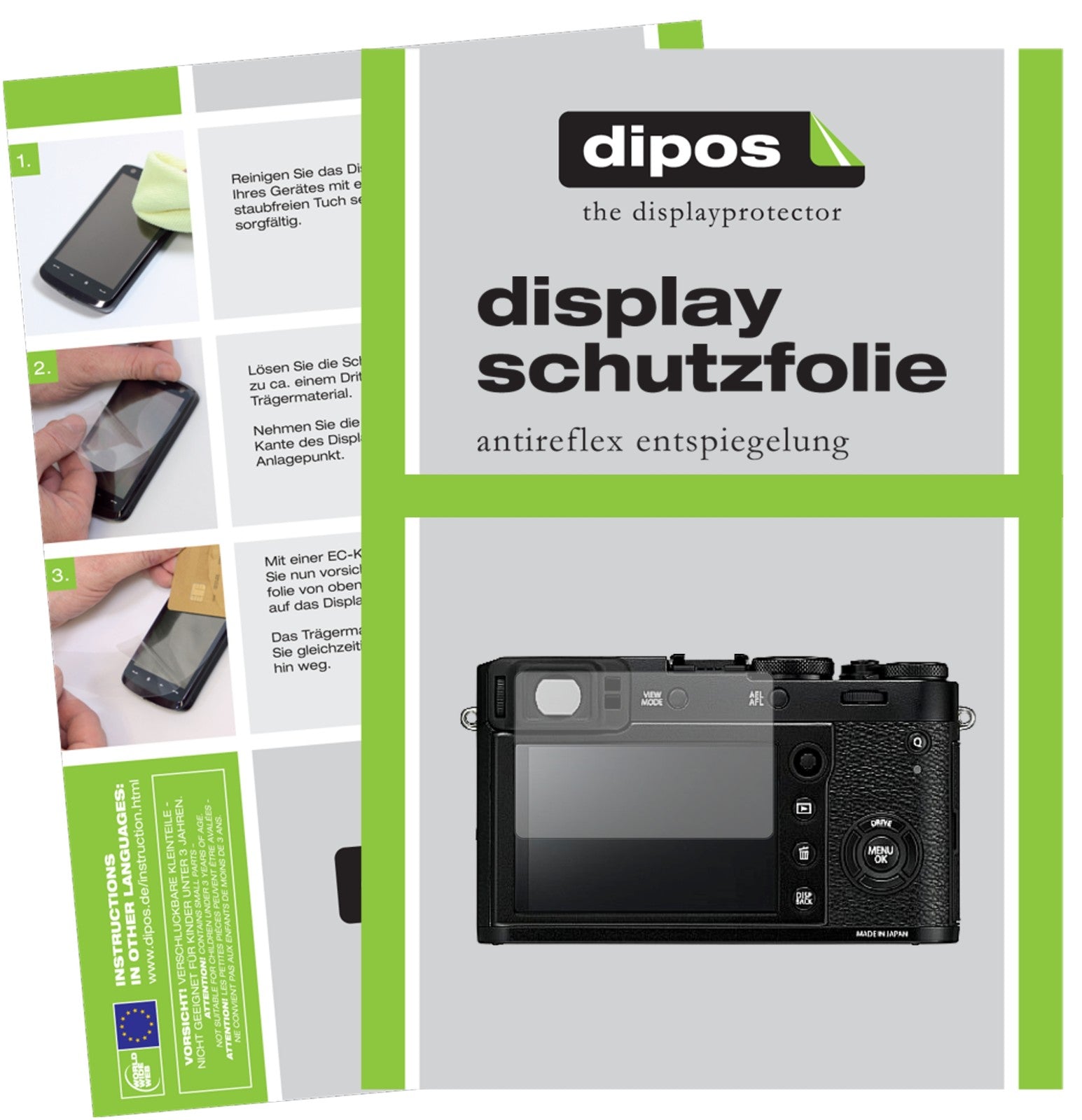 Matte Displayschutzfolie von dipos passend für Fujifilm X100F, präziser Zuschnitt und blasenfrei montiert