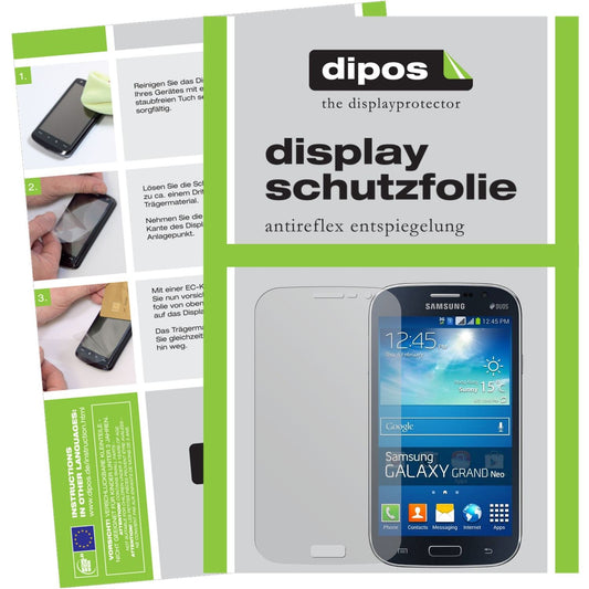 Matte Displayschutzfolie von dipos passend für Galaxy Grand Neo Plus Samsung, präziser Zuschnitt und blasenfrei montiert