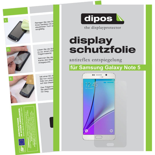 Matte Displayschutzfolie von dipos passend für Galaxy Note 5 Samsung, präziser Zuschnitt und blasenfrei montiert