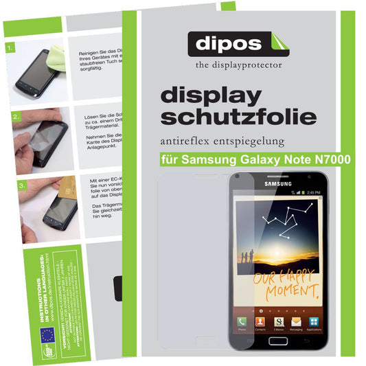 Matte Displayschutzfolie von dipos passend für Galaxy Note N7000 Samsung, präziser Zuschnitt und blasenfrei montiert