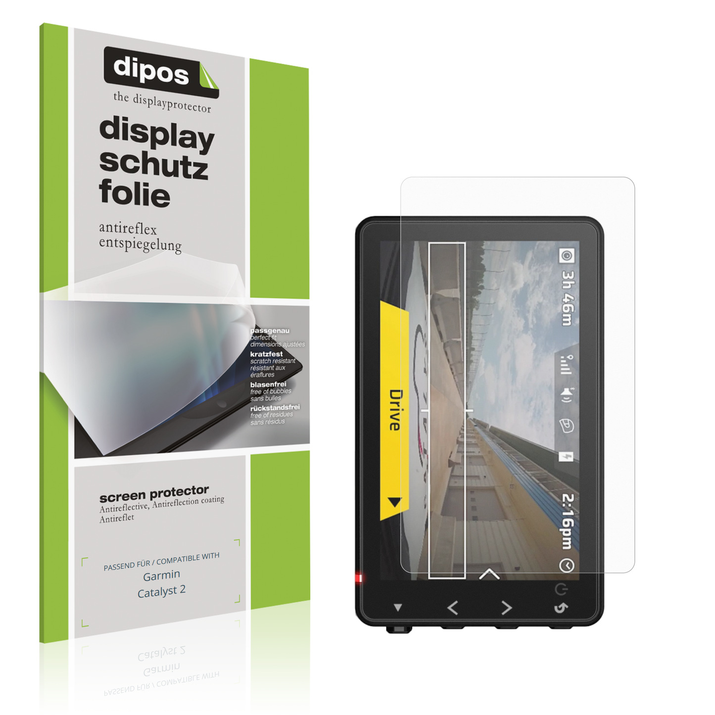 Matte Displayschutzfolie von dipos passend für Garmin Catalyst 2, präziser Zuschnitt und blasenfrei montiert